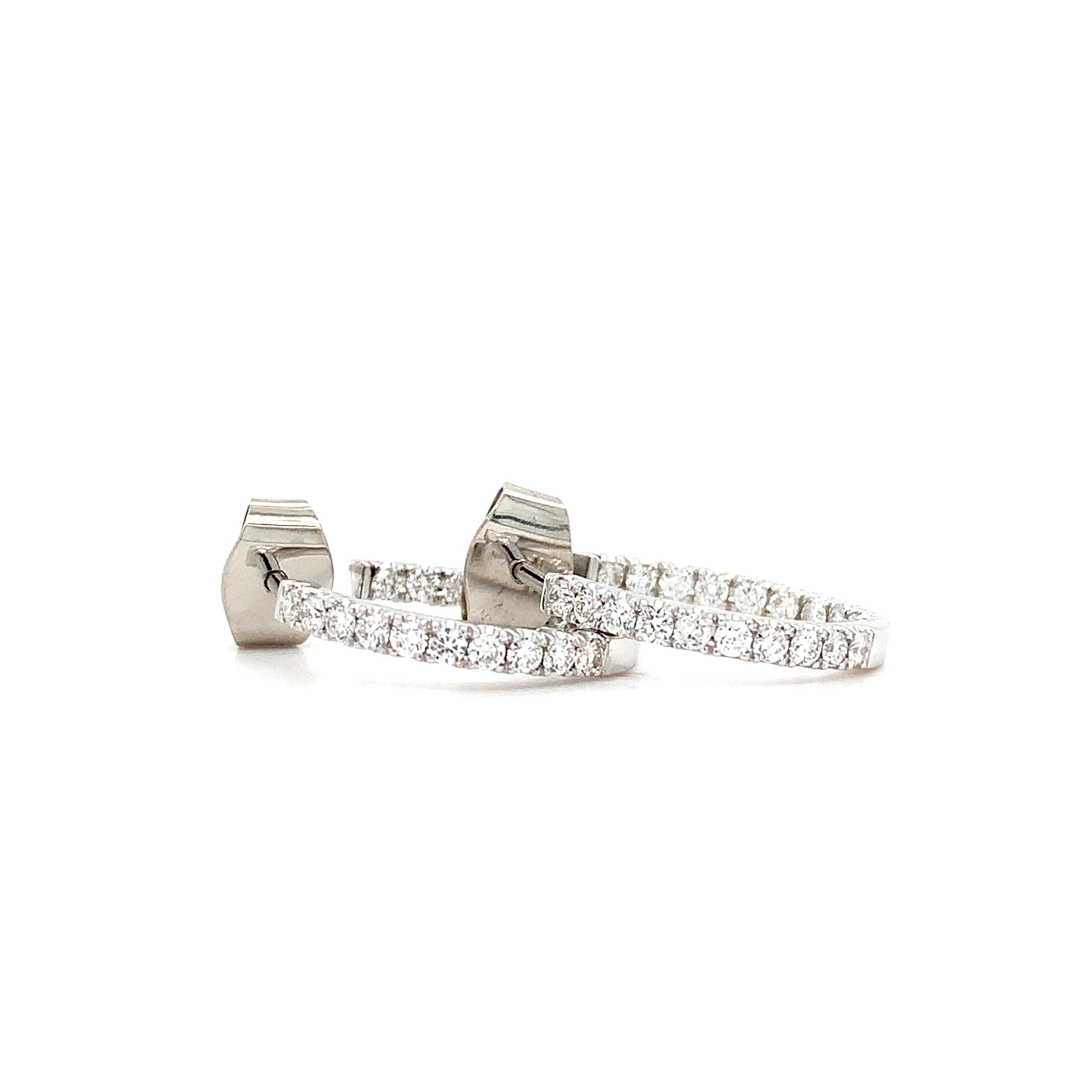 Orecchini a cerchio con diamante art deco petite in oro bianco 18 carati in vendita 1