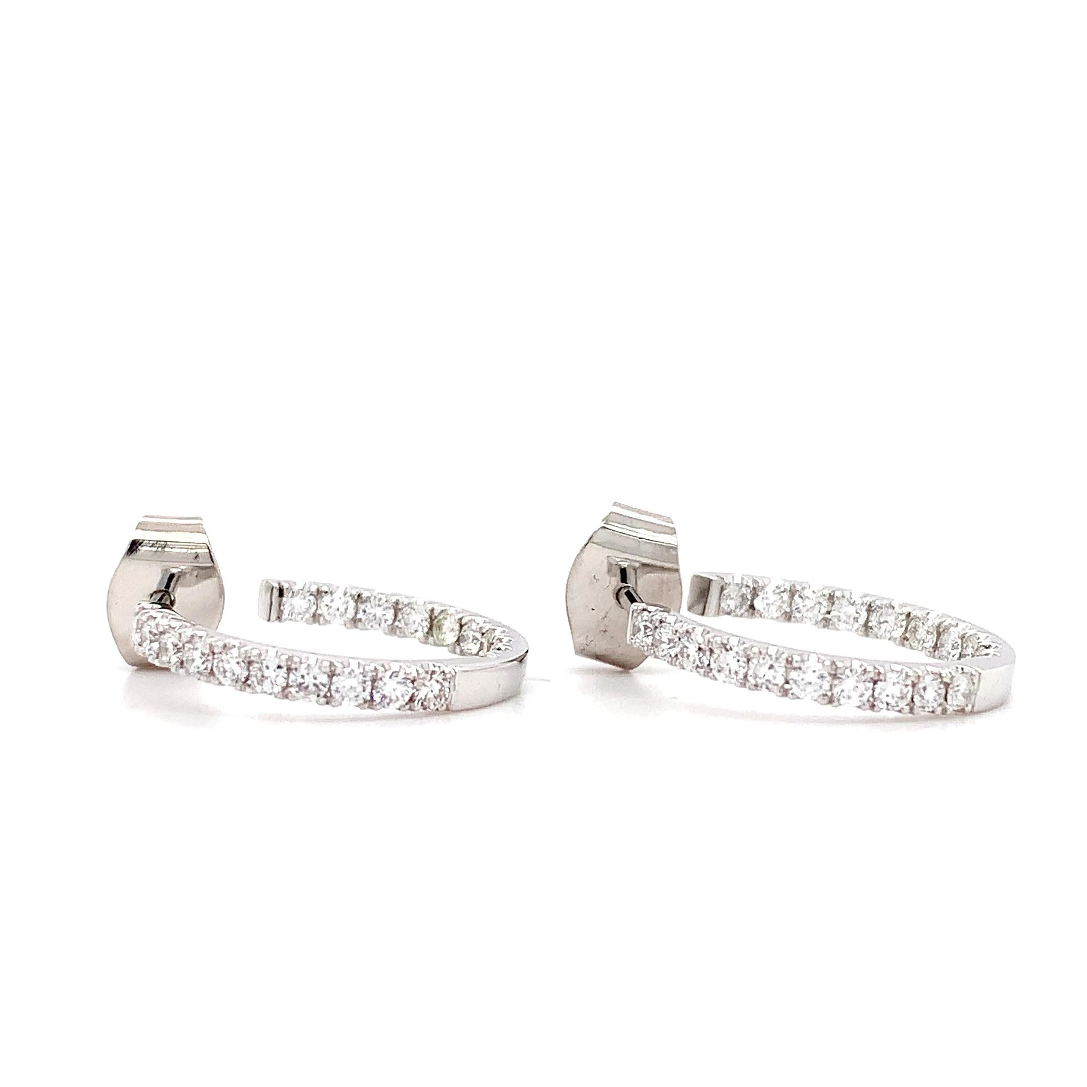 Orecchini a cerchio con diamante art deco petite in oro bianco 18 carati in vendita 2