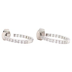 Diamond hoop huggie art deco petite earrings 18k white gold