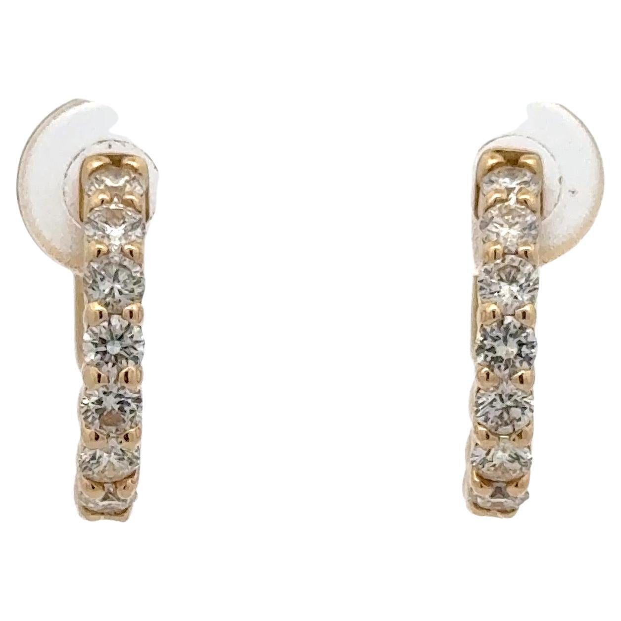 Diamond Hoop Huggie Earrings 0.88 Carats 14 Karat Yellow Gold G-H VS2-SI1