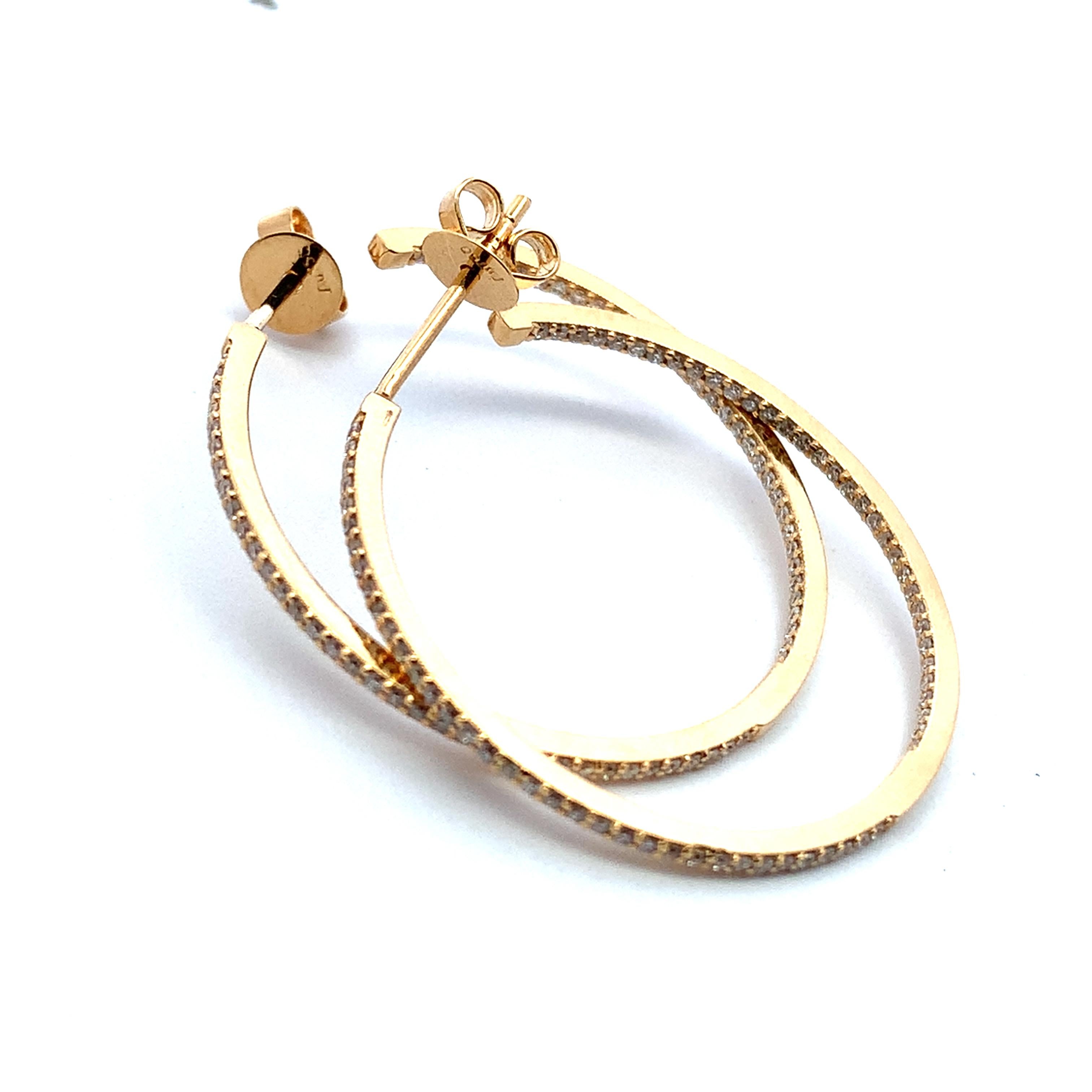 Round Cut Diamond hoop huggie earrings 18k yellow gold For Sale