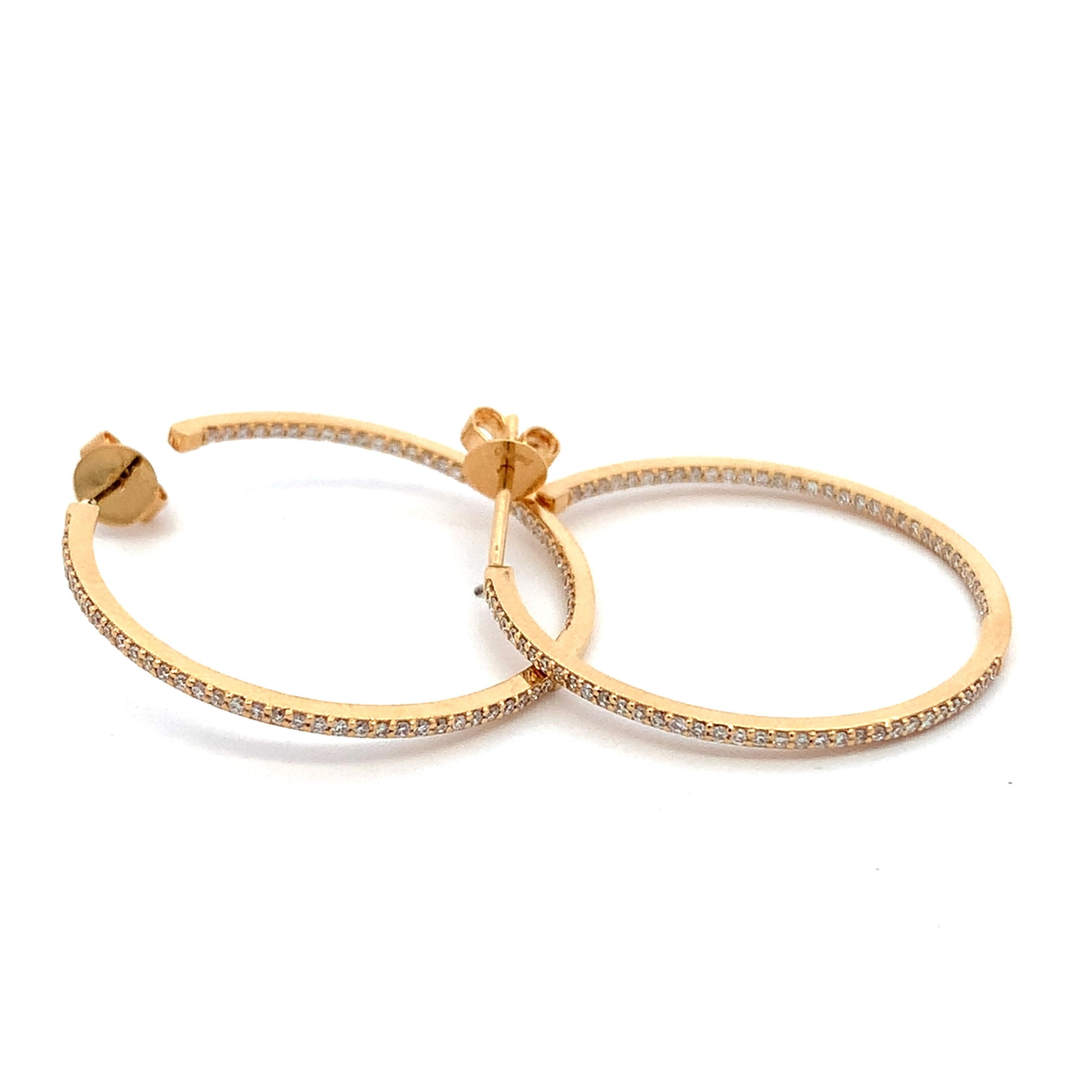Diamond hoop huggie earrings 18k yellow gold In New Condition For Sale In London, GB