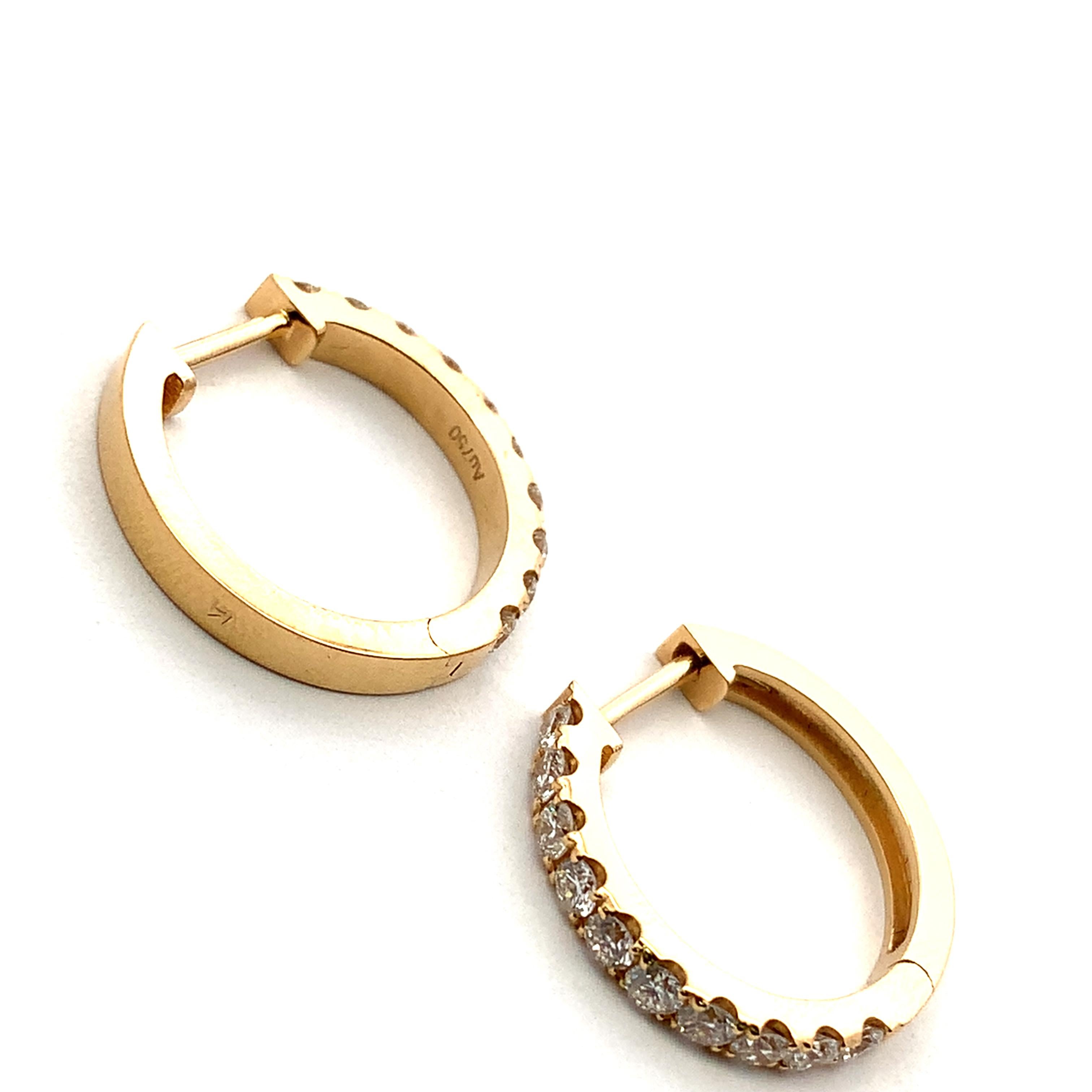 Diamond hoop huggie earrings 18k yellow gold In New Condition For Sale In London, GB