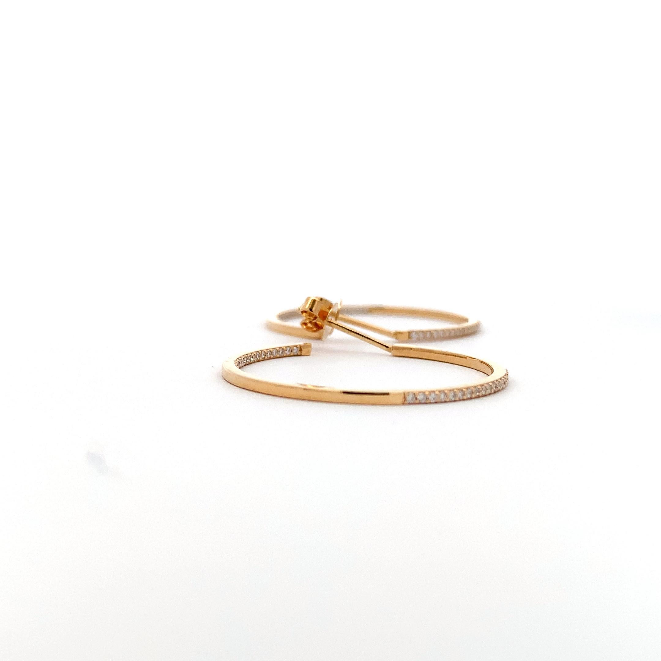 Women's or Men's Diamond hoop huggie earrings 18k yellow gold For Sale