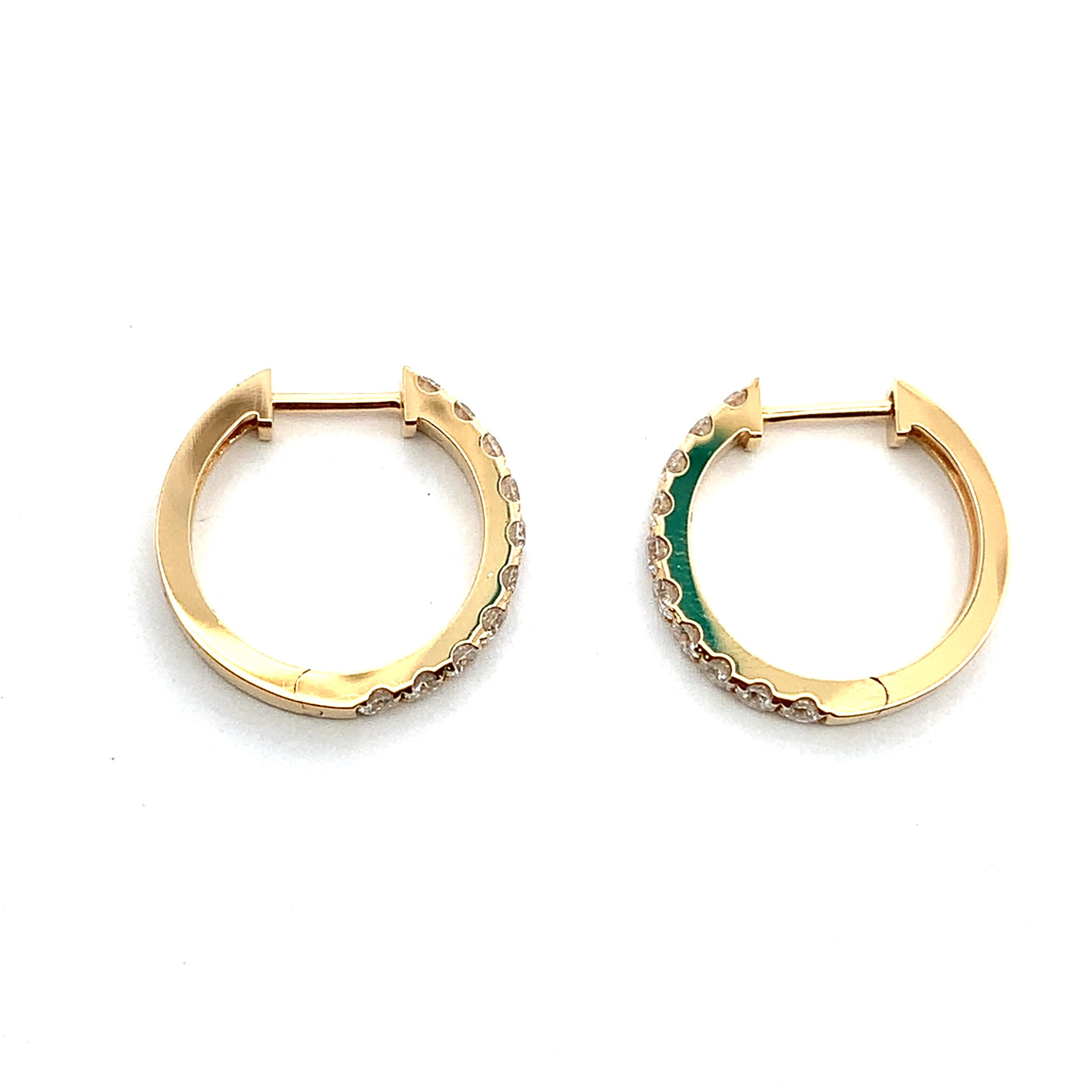 Women's or Men's Diamond hoop huggie earrings 18k yellow gold For Sale