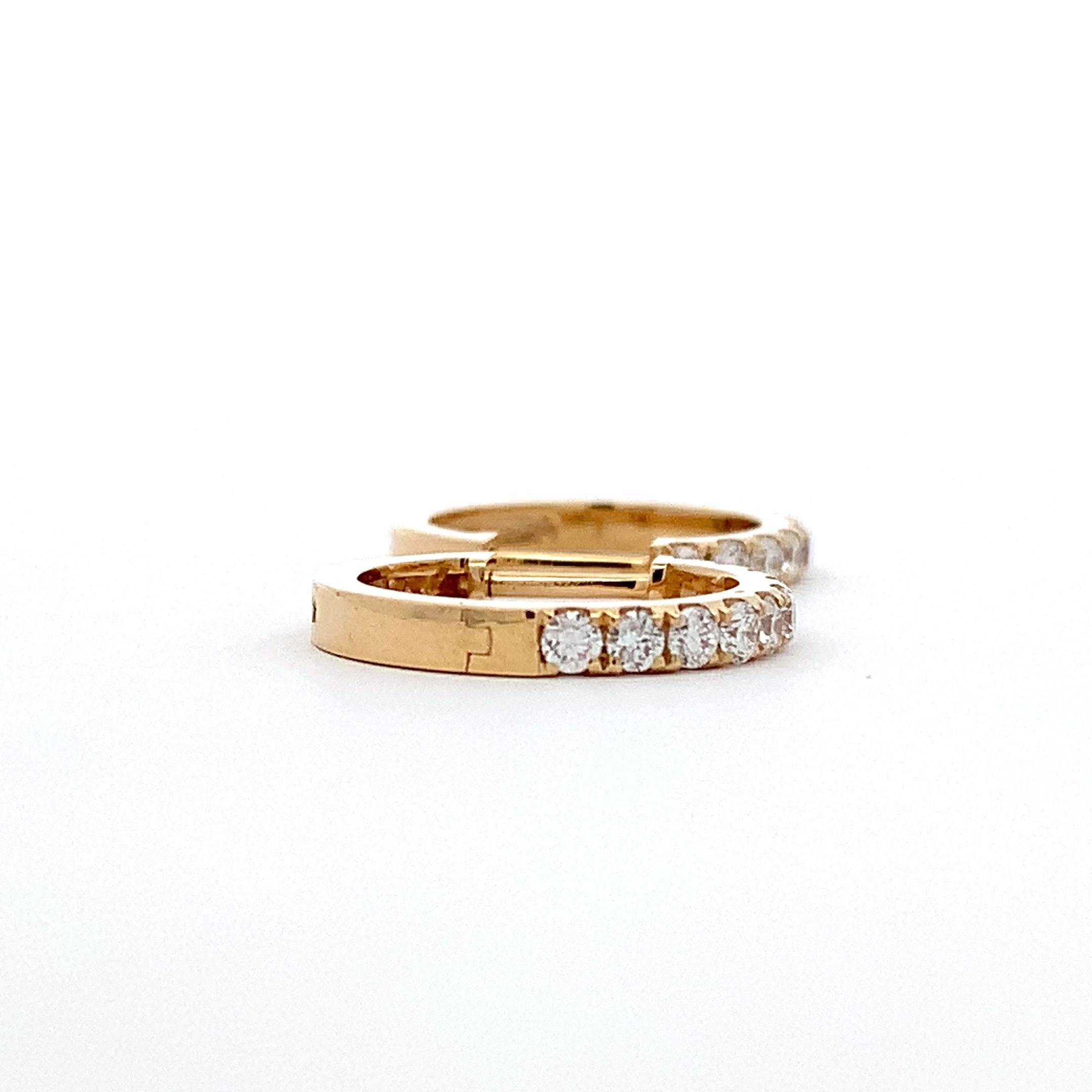 Diamond hoop huggie earrings 18k yellow gold For Sale 1