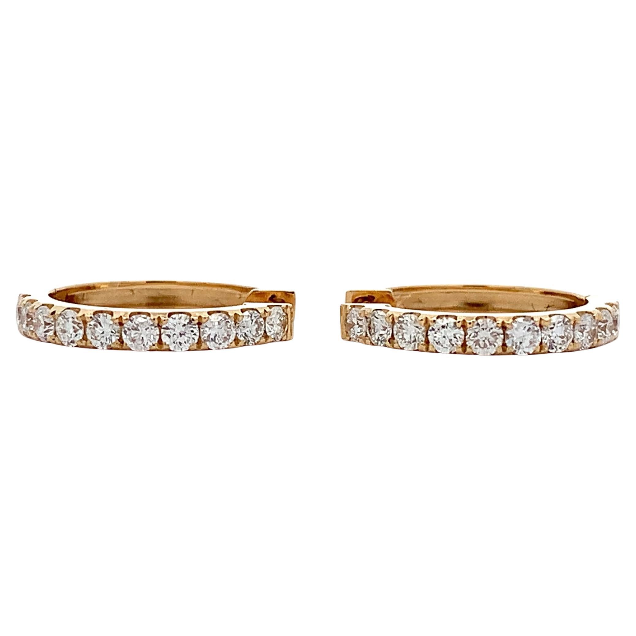 Diamond hoop huggie earrings 18k yellow gold