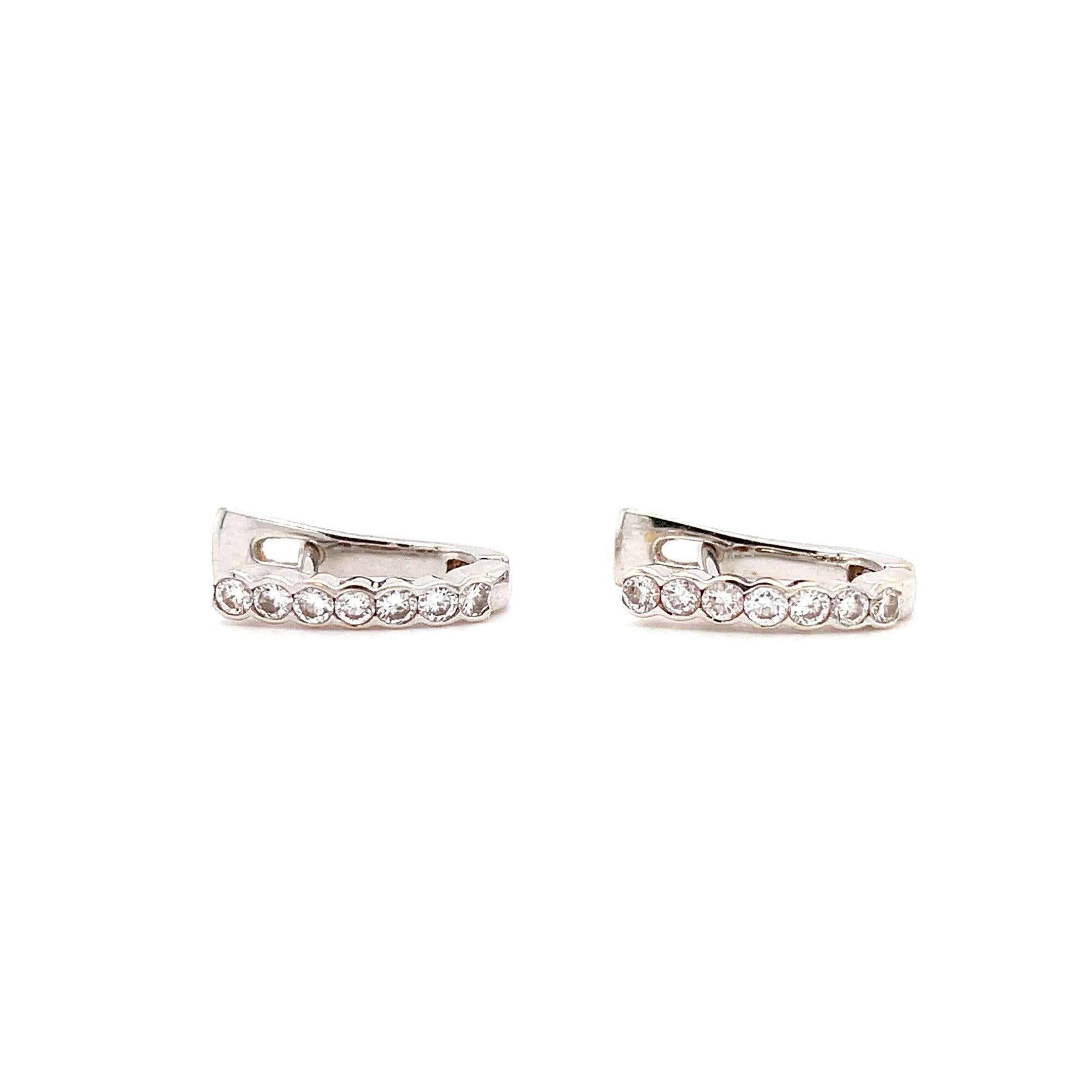Art Deco Diamond hoop huggies earrings 18k white gold For Sale