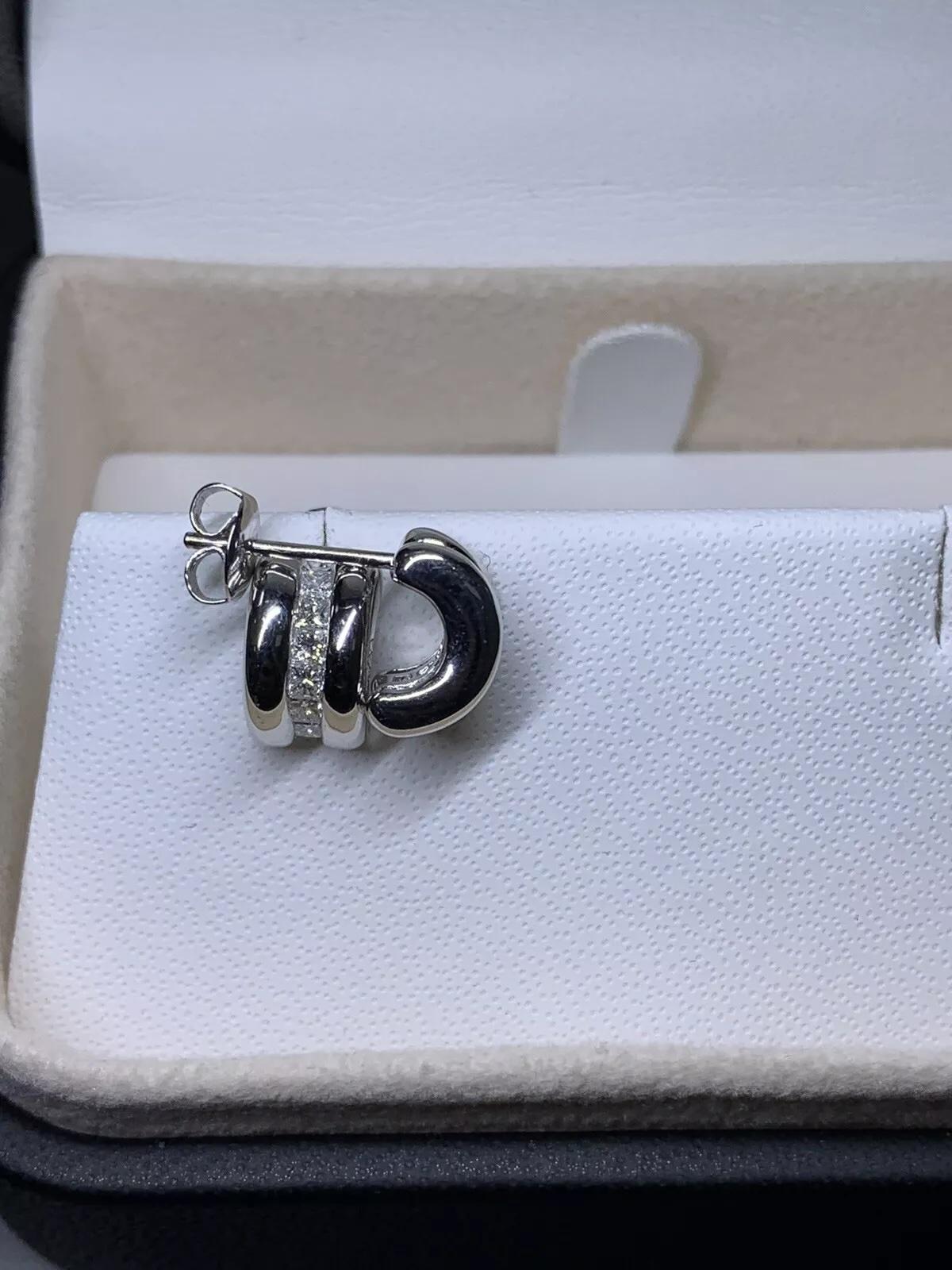 Women's or Men's Diamond Hoop Stud Earrings 18ct white gold For Sale
