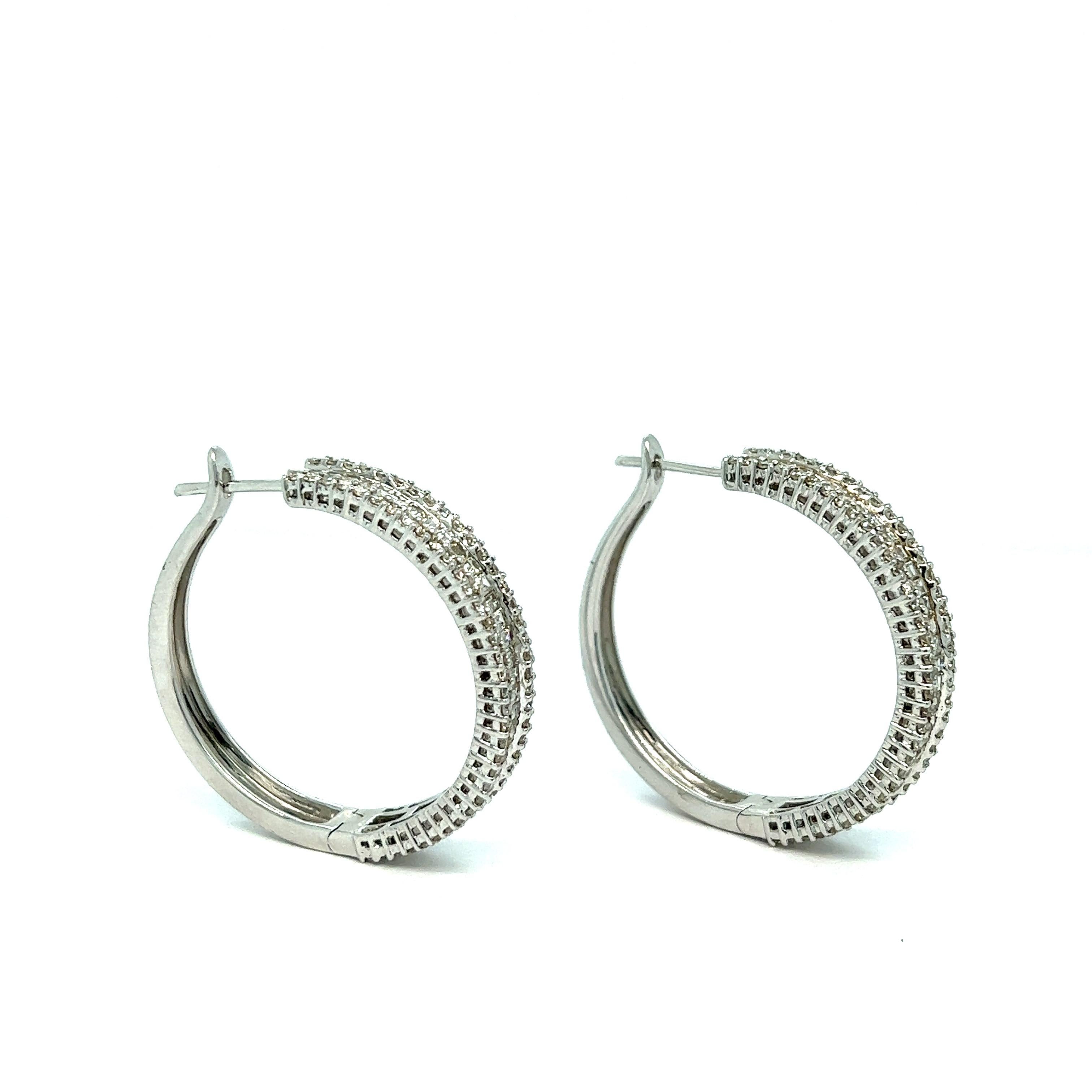 Mixed Cut Diamond Hoop White Gold Earrings For Sale