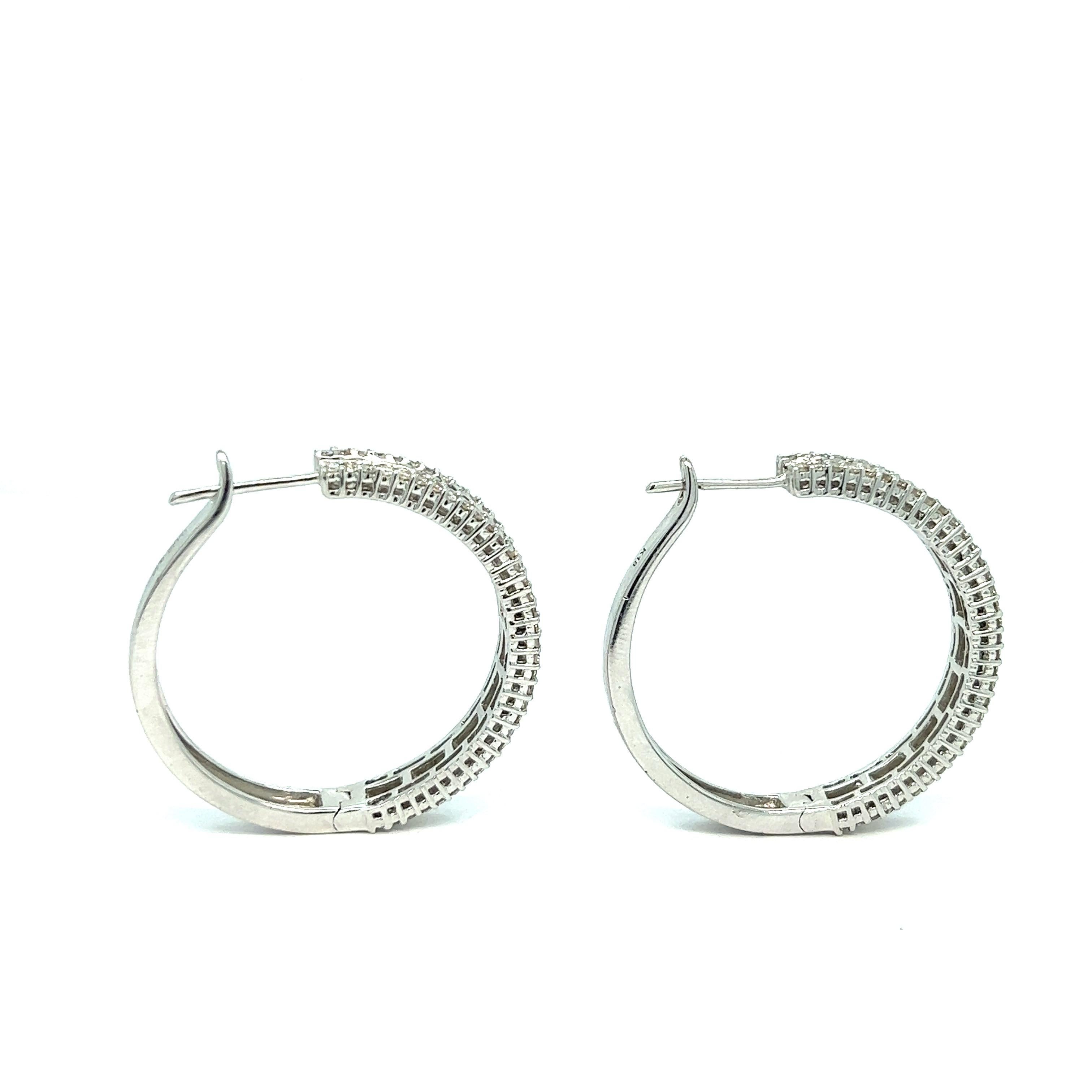 Diamond Hoop White Gold Earrings In Excellent Condition For Sale In New York, NY