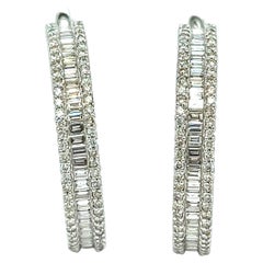 Vintage Diamond Hoop White Gold Earrings