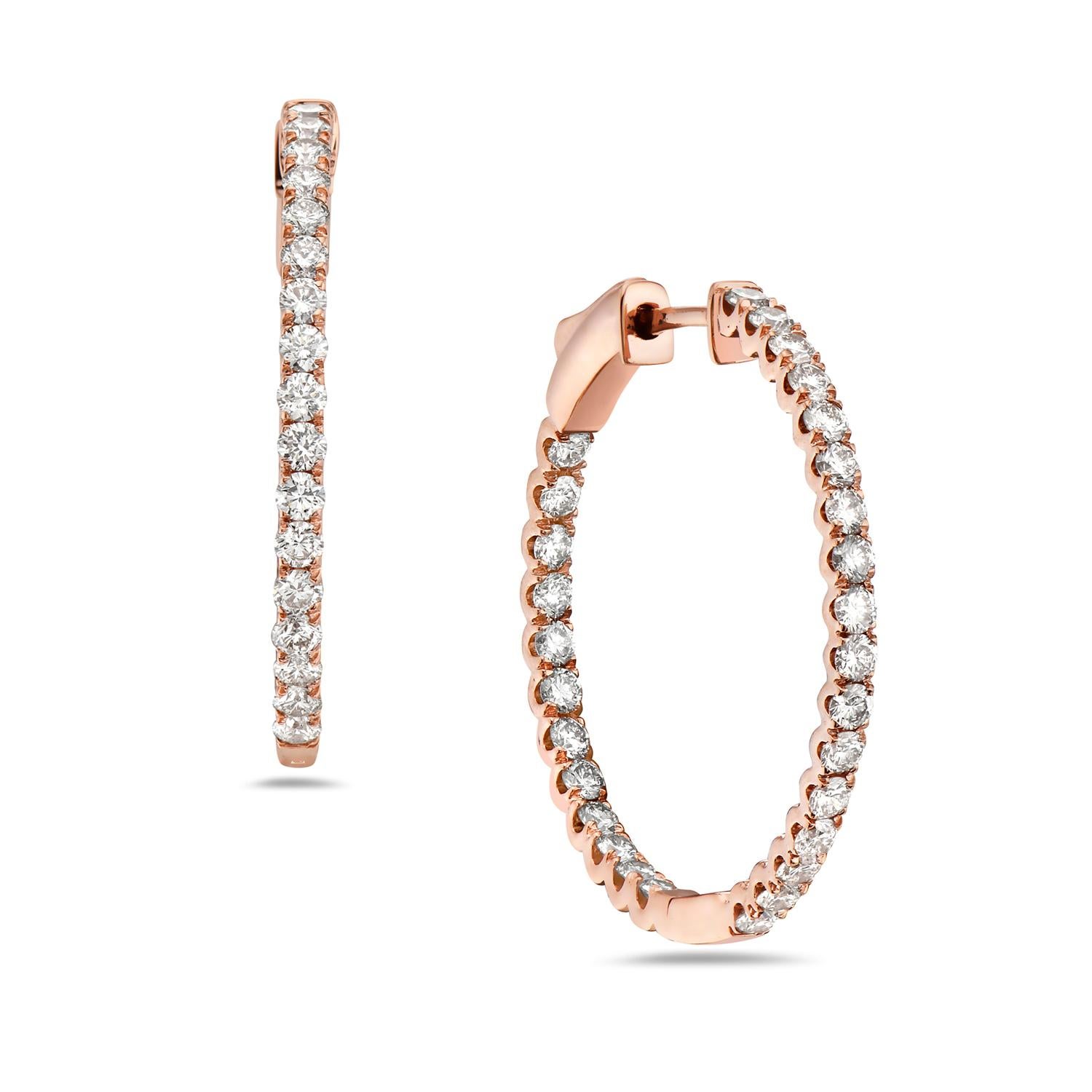 Artigiano Cerchi con diamanti in oro rosa 14k in vendita