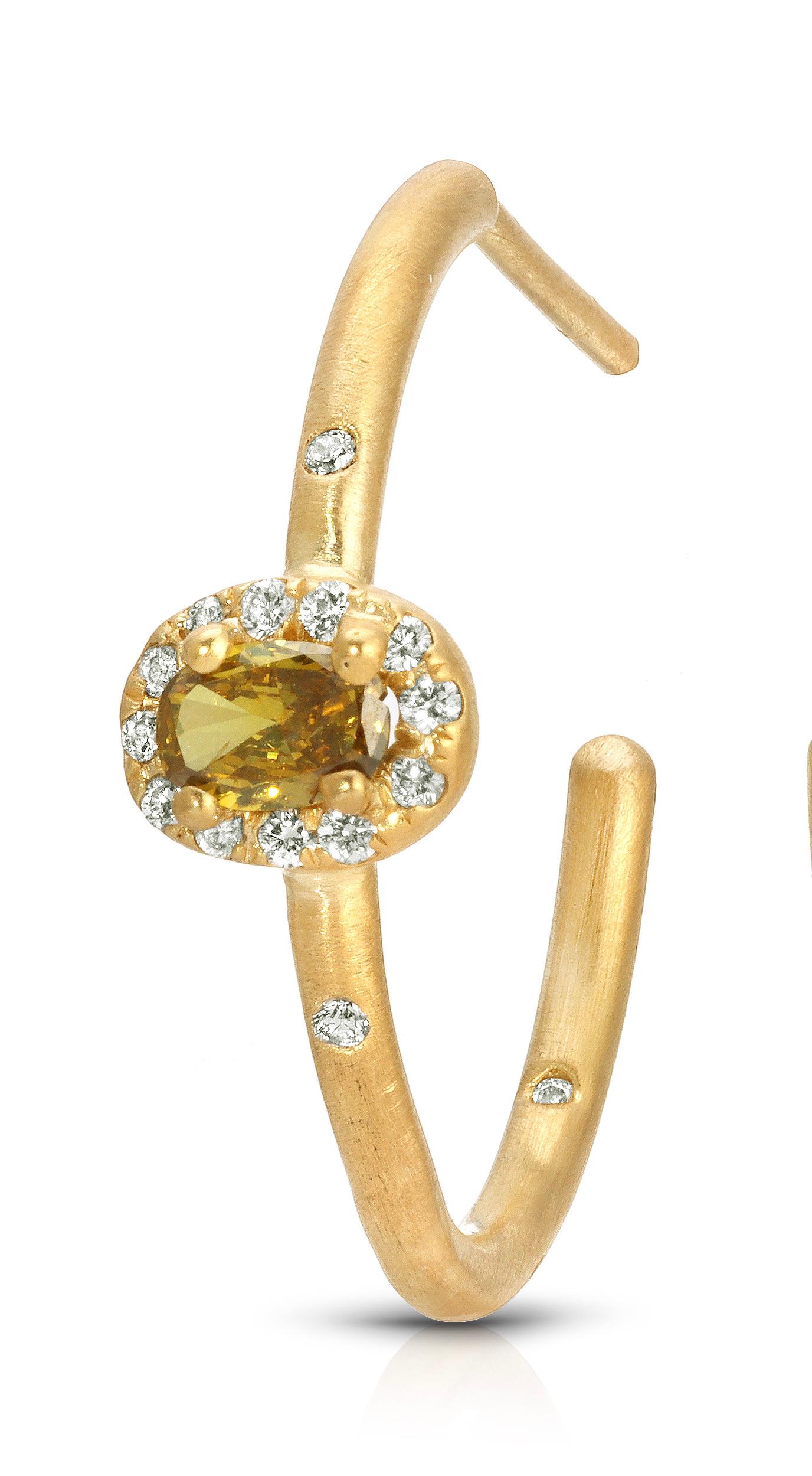 Contemporary Diamond Hoops with Fancy Colored Mix Shape Diamonds and Pave 18k Yellow Gold For Sale
