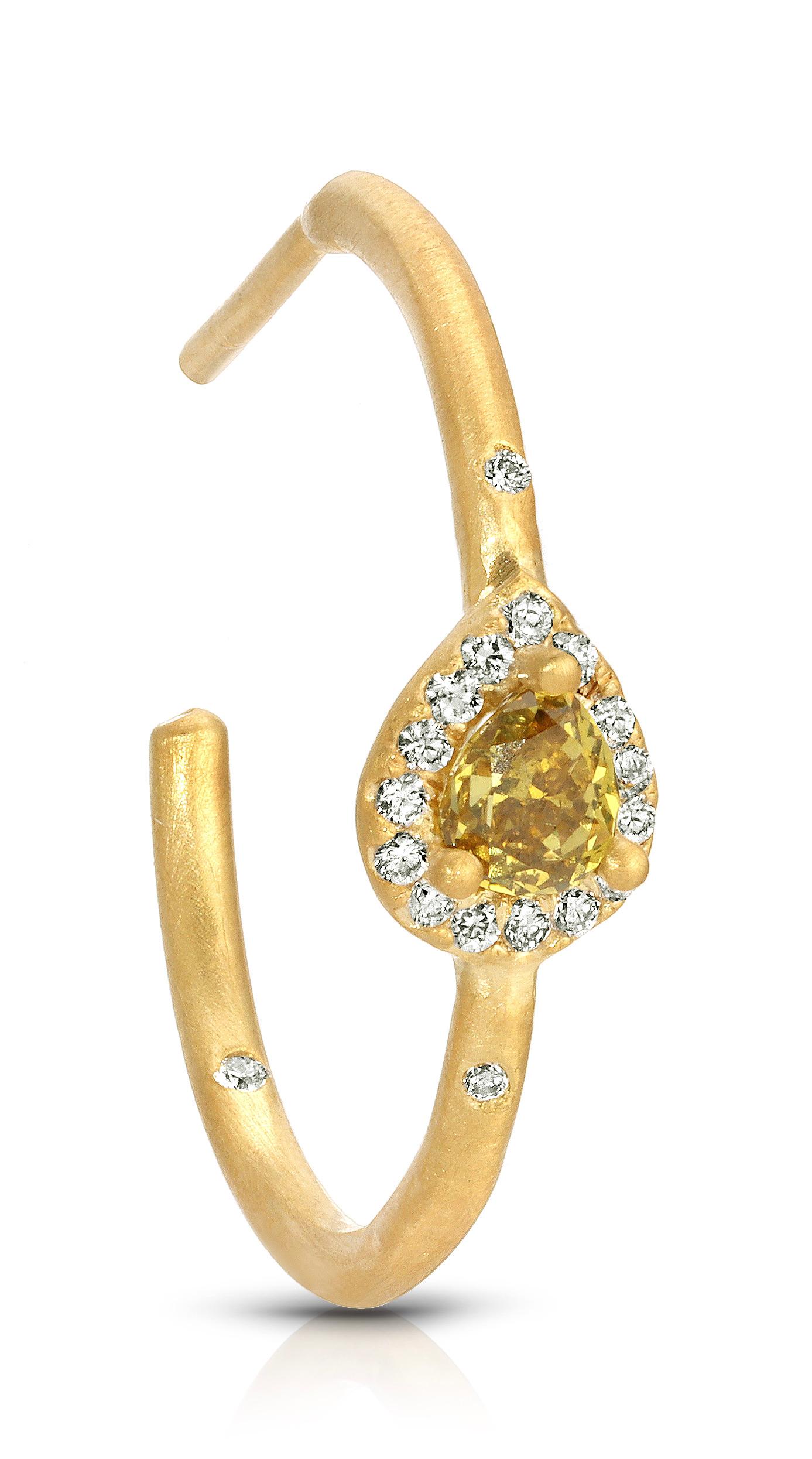 Mixed Cut Diamond Hoops with Fancy Colored Mix Shape Diamonds and Pave 18k Yellow Gold For Sale