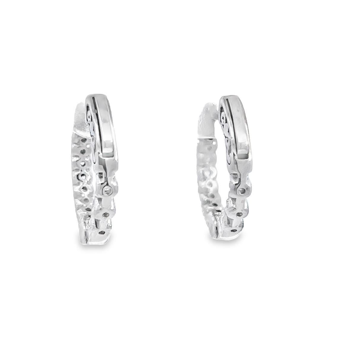 Diamond Hoops
Natural full Brilliant Cut Diamonds 
14k White Gold
1.00 Total Carat Weight
Safety lock