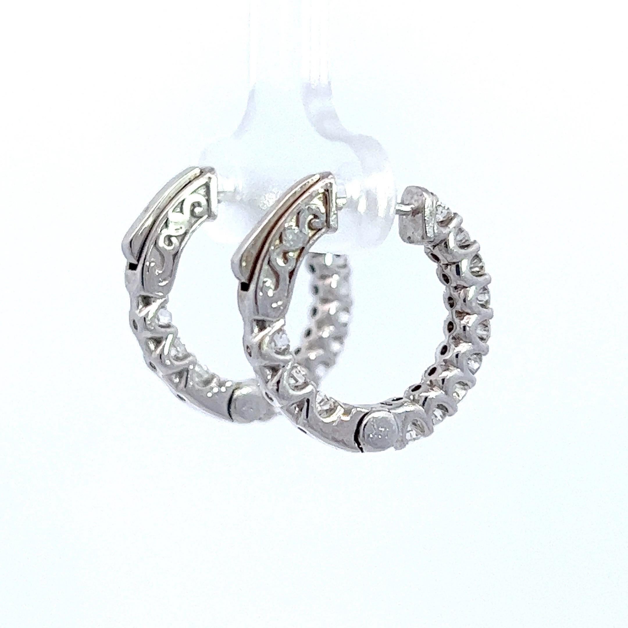 Brilliant Cut Diamond Hoops with Natural Diamonds in 14k White Gold For Sale