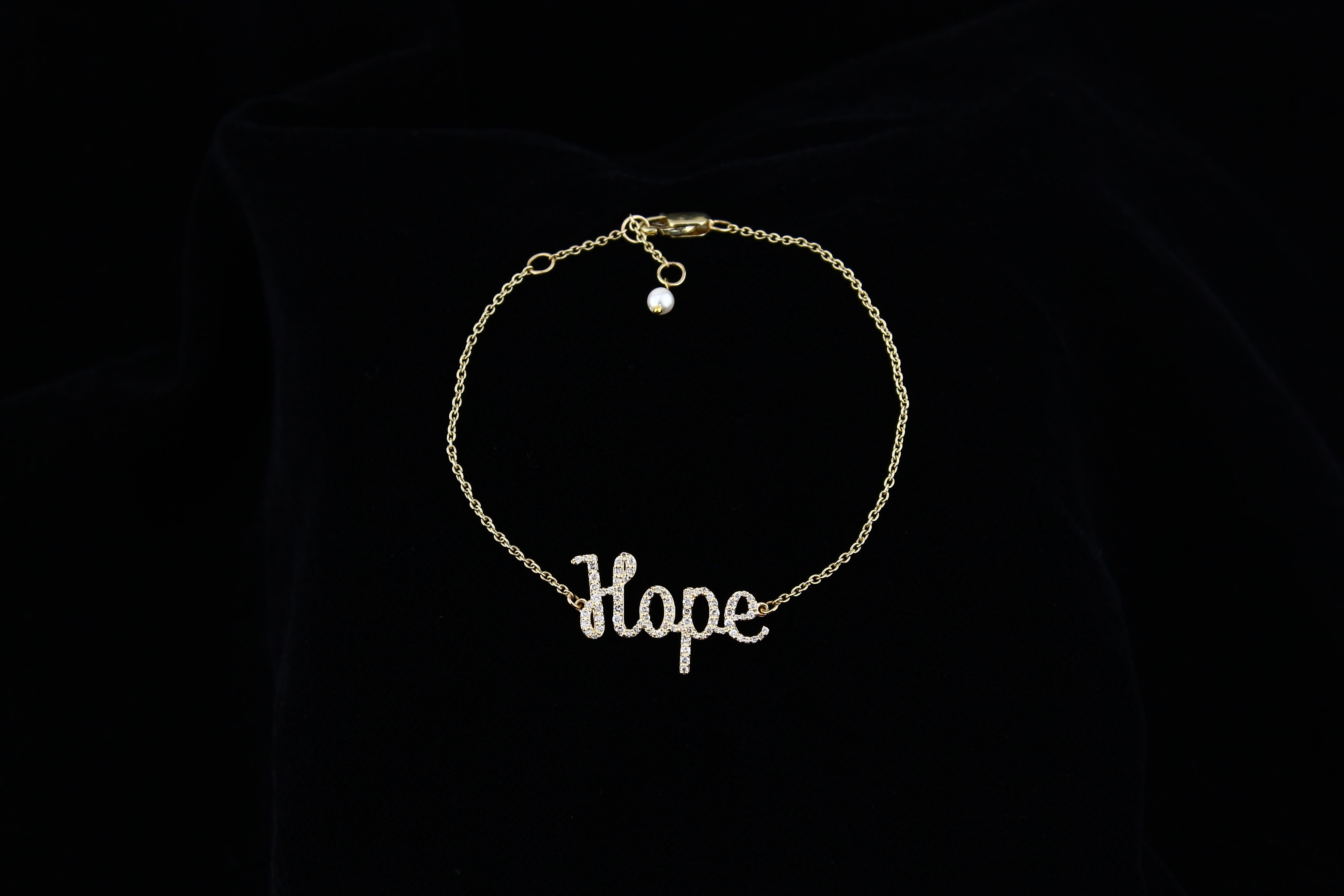 Diamond Hope Charm Bracelet in 18k Solid Gold For Sale 5