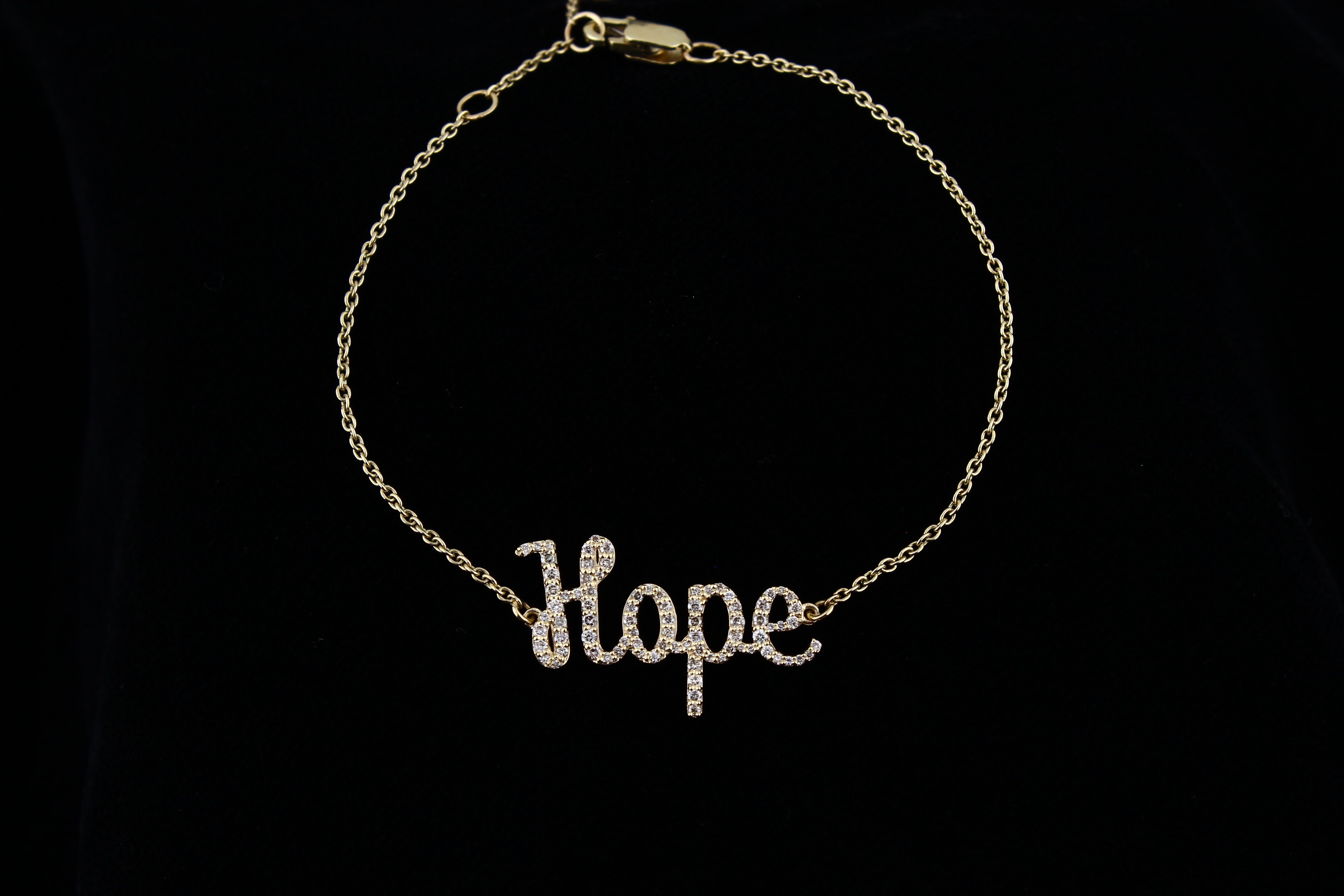 Diamond Hope Charm Bracelet in 18k Solid Gold For Sale 6