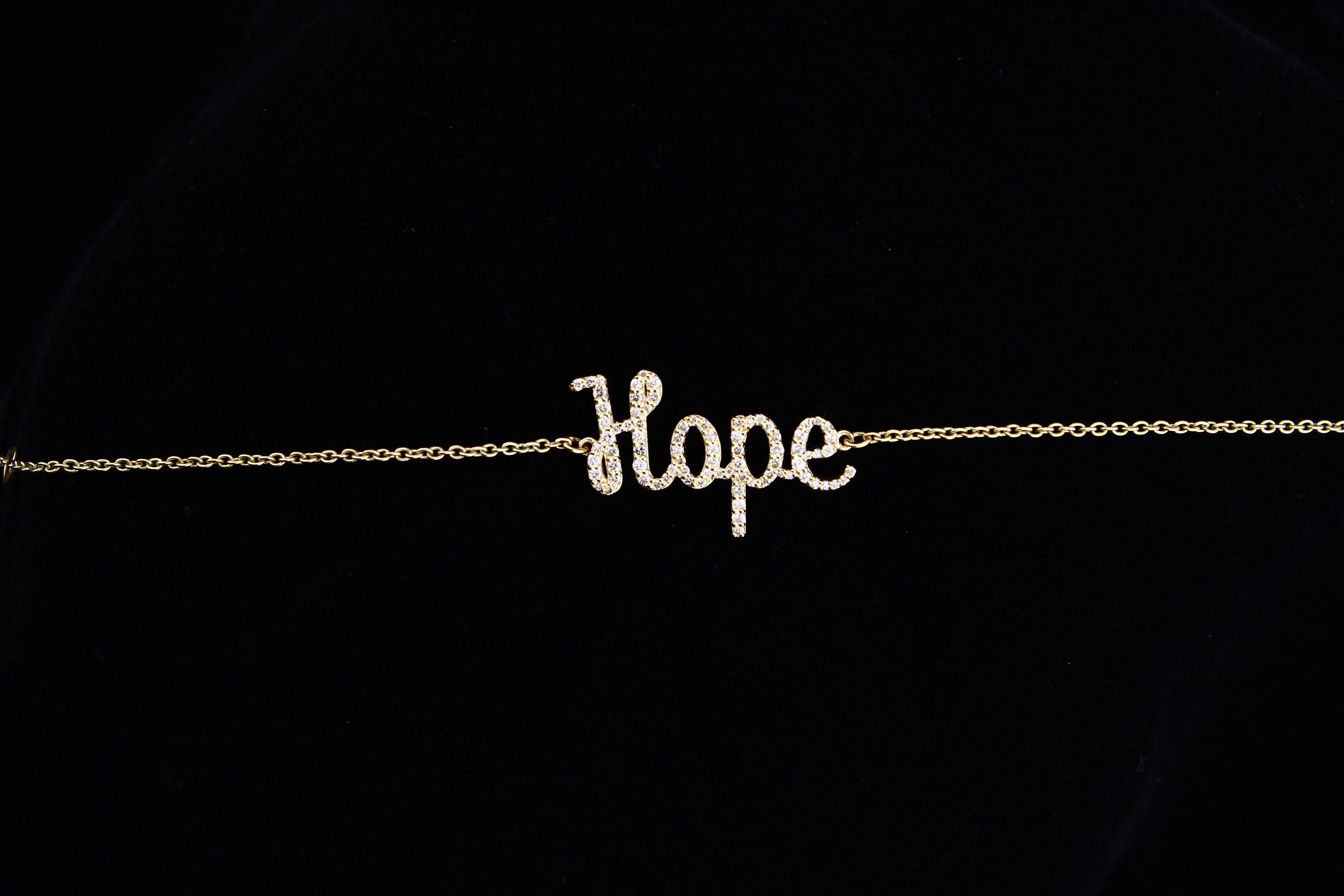 Diamond Hope Charm Bracelet in 18k Solid Gold For Sale 7