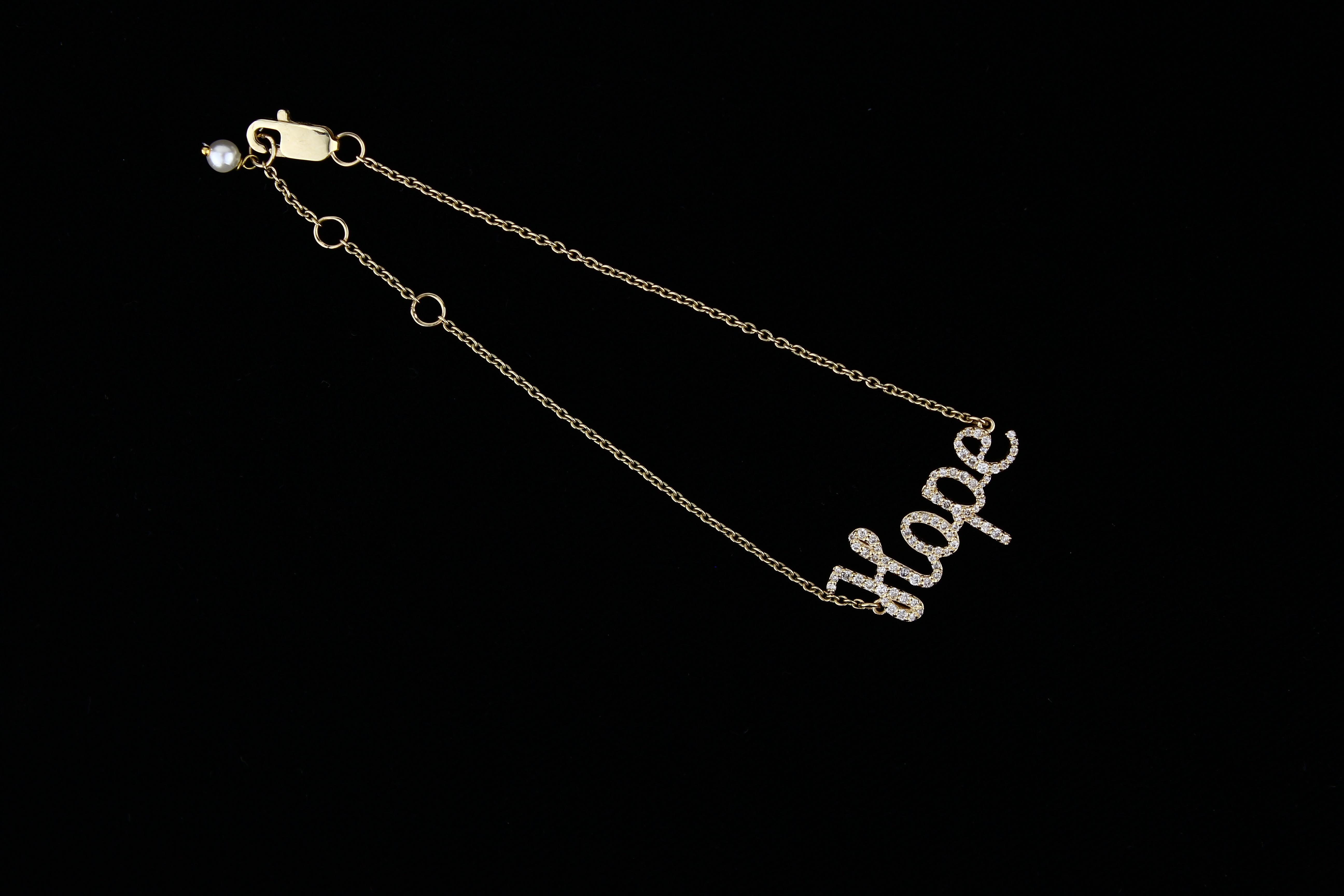 Diamond Hope Charm Bracelet in 18k Solid Gold For Sale 8