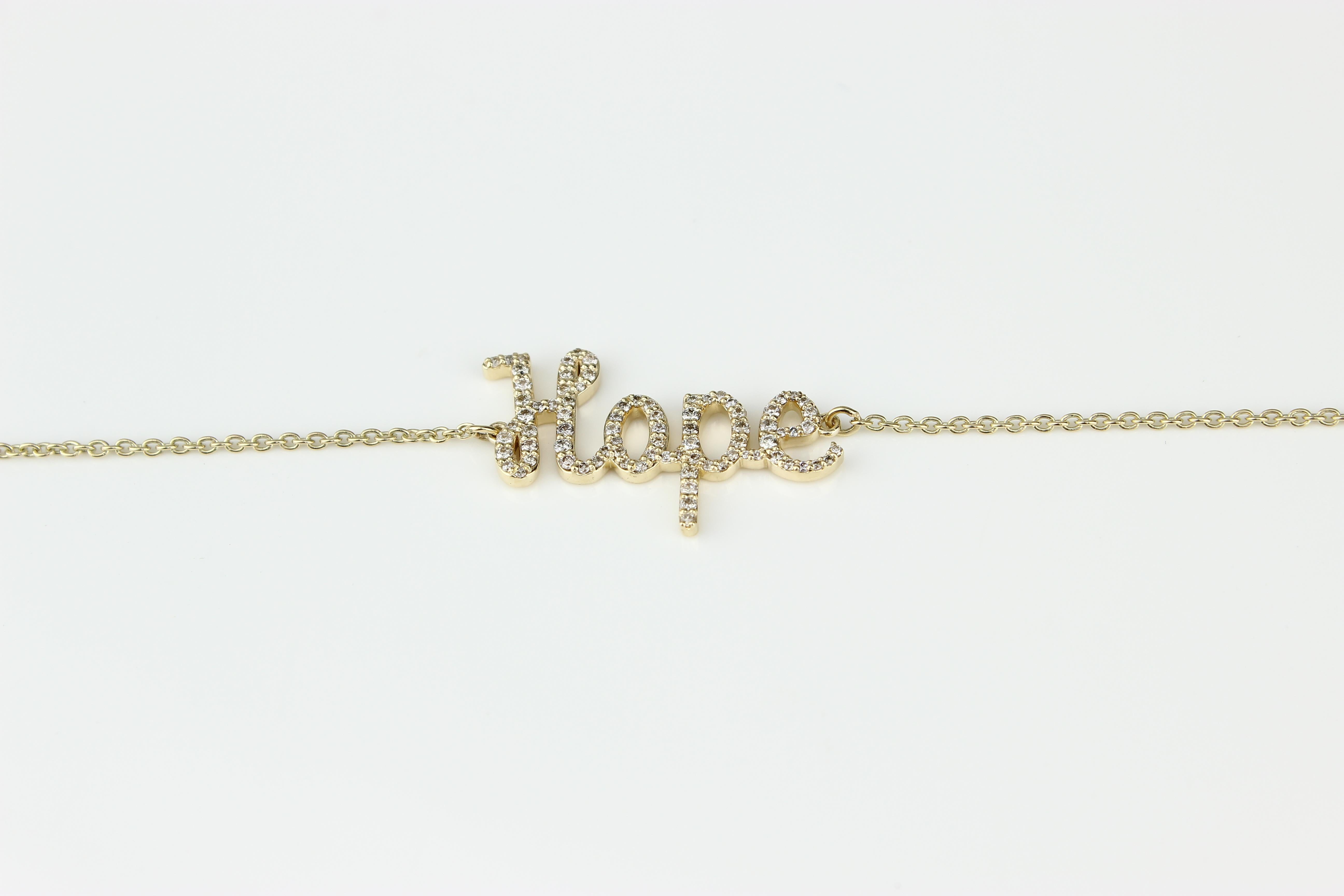 Diamond Hope Charm Bracelet in 18k Solid Gold In New Condition For Sale In New Delhi, DL