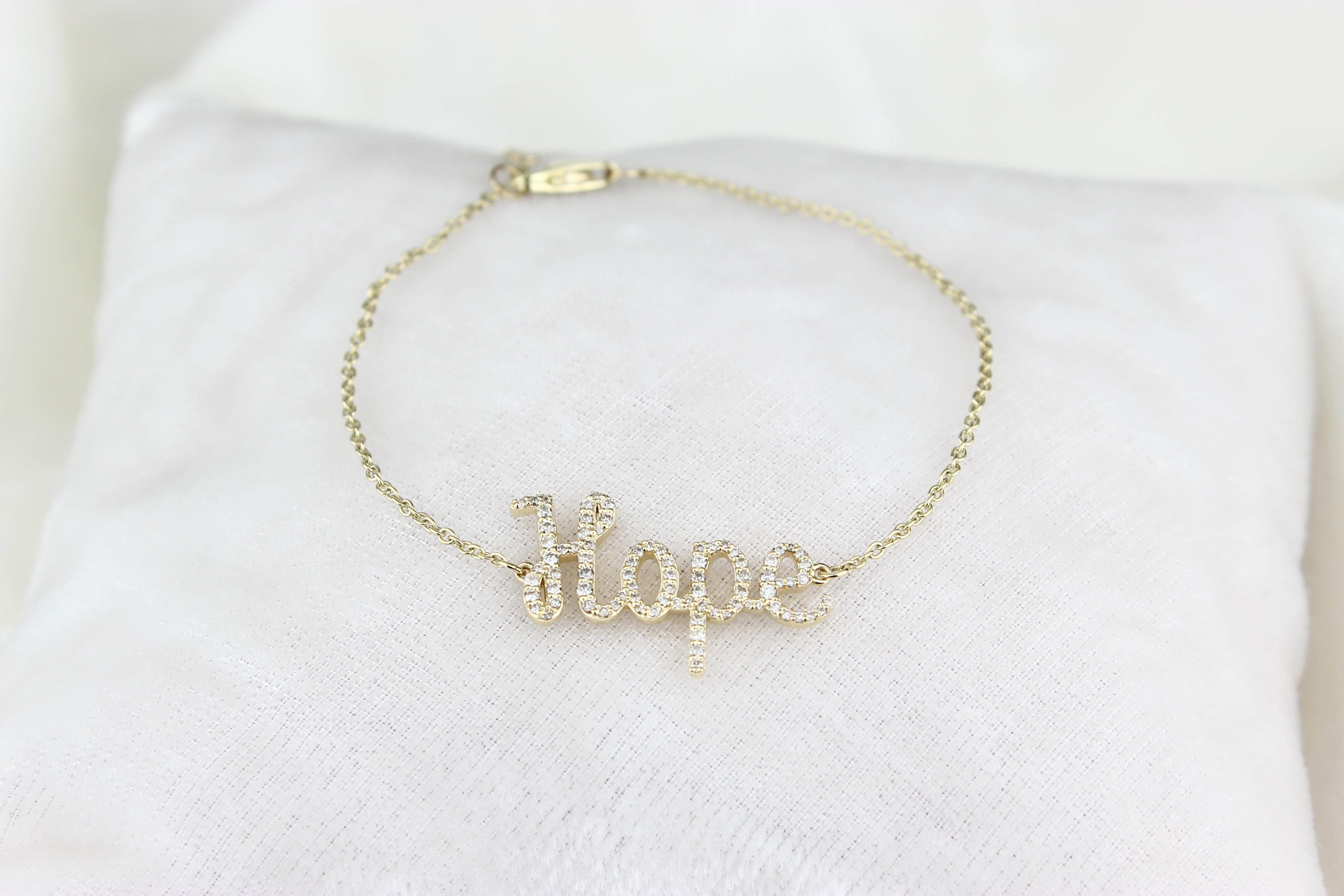 Diamond Hope Charm Bracelet in 18k Solid Gold For Sale 2