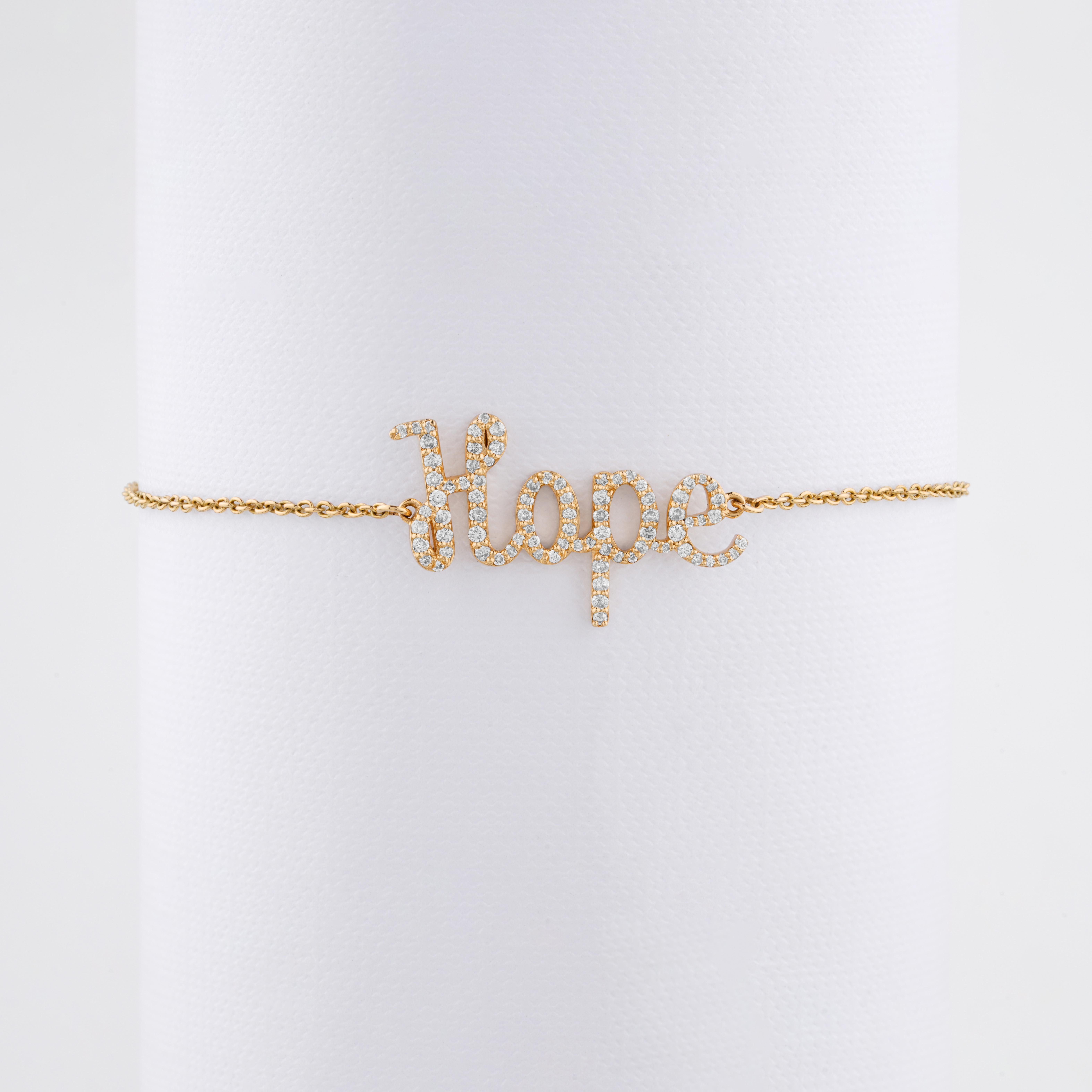 Diamond Hope Charm Bracelet in 18k Solid Gold For Sale 3
