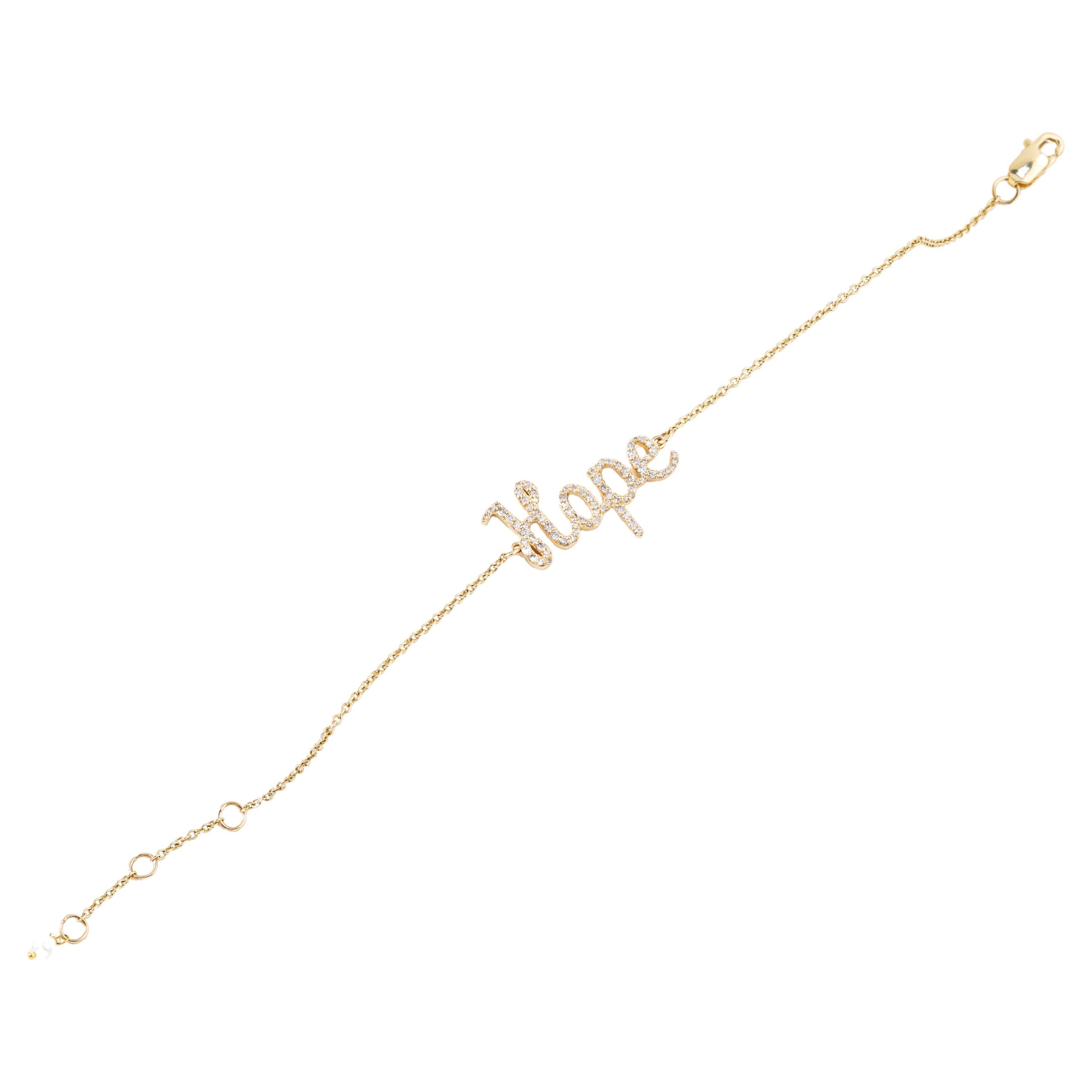 Diamond Hope Charm Bracelet in 18k Solid Gold For Sale