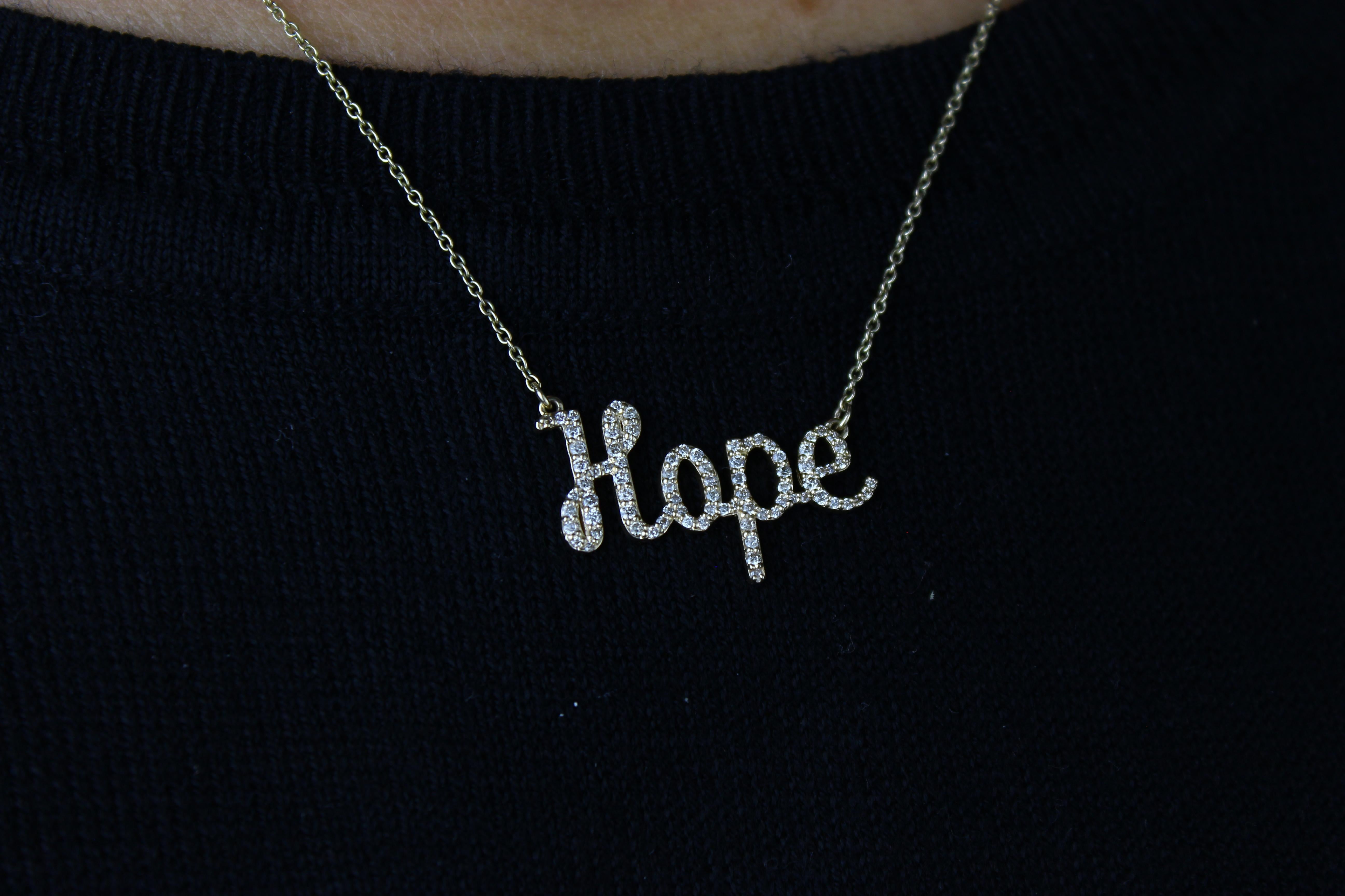 Diamond Hope Pendant Necklace in 18k Solid Gold For Sale 5