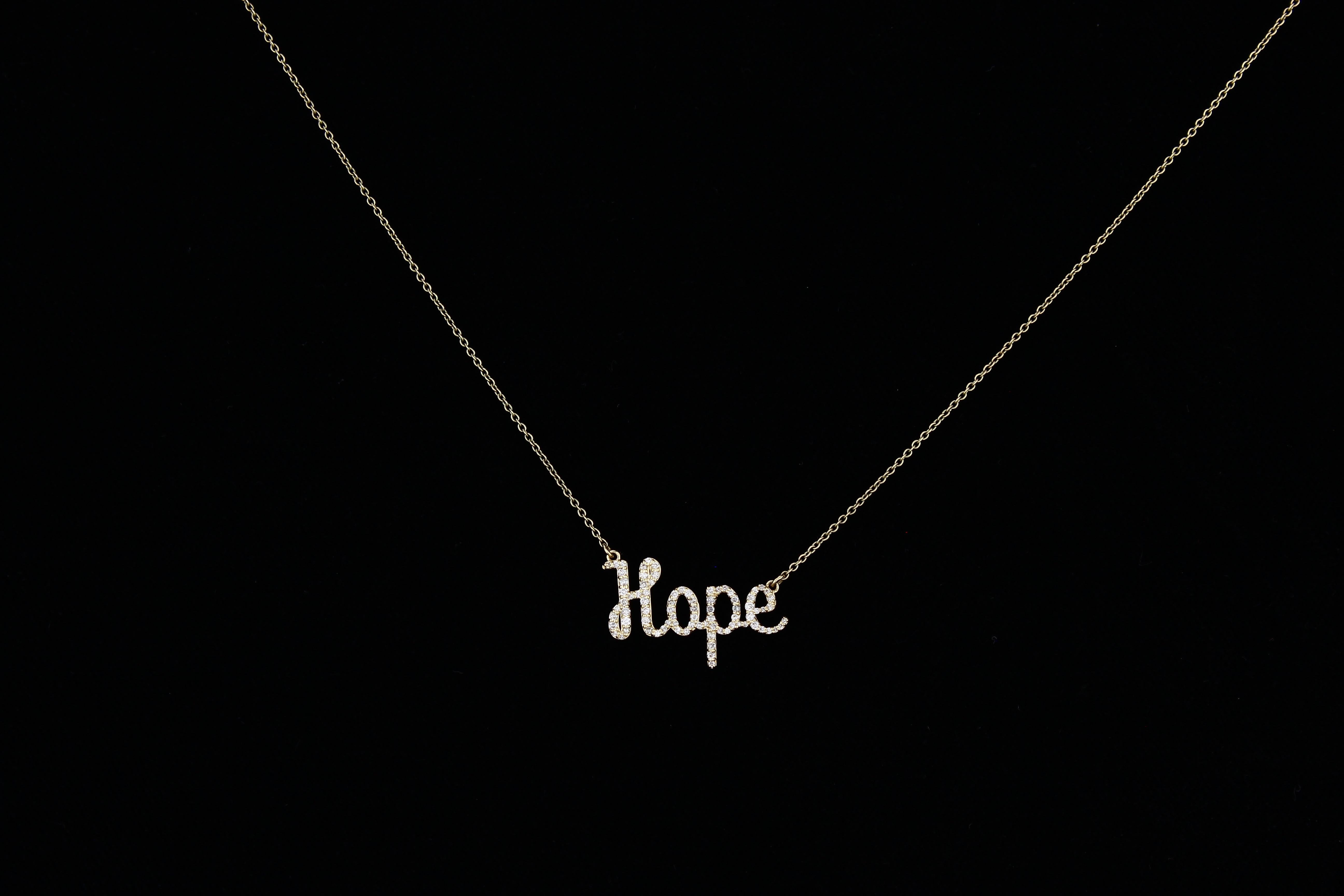 Diamond Hope Pendant Necklace in 18k Solid Gold For Sale 3