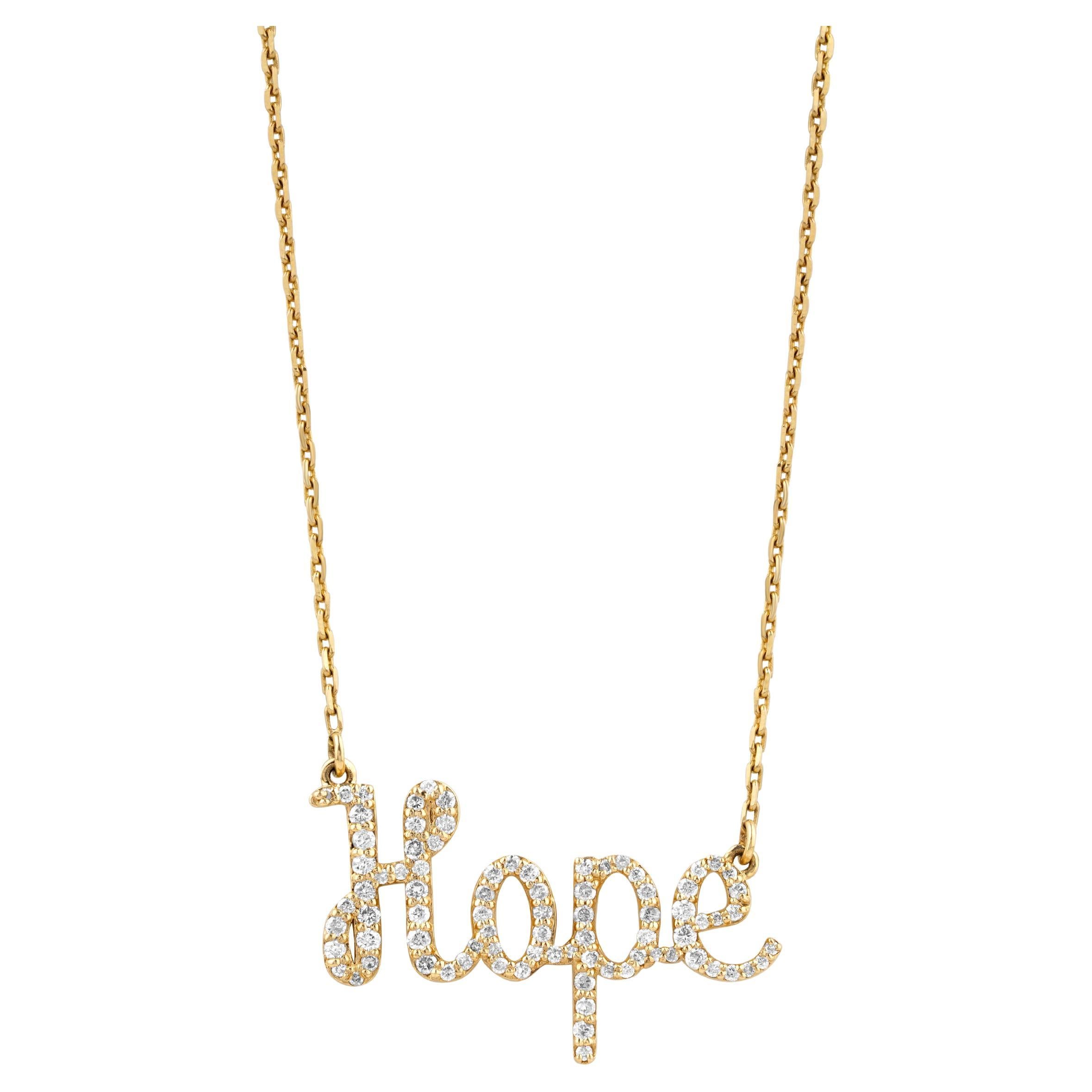 Diamond Hope Pendant Necklace in 18k Solid Gold For Sale