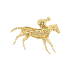Diamond Horse and Jockey Brooch Pin