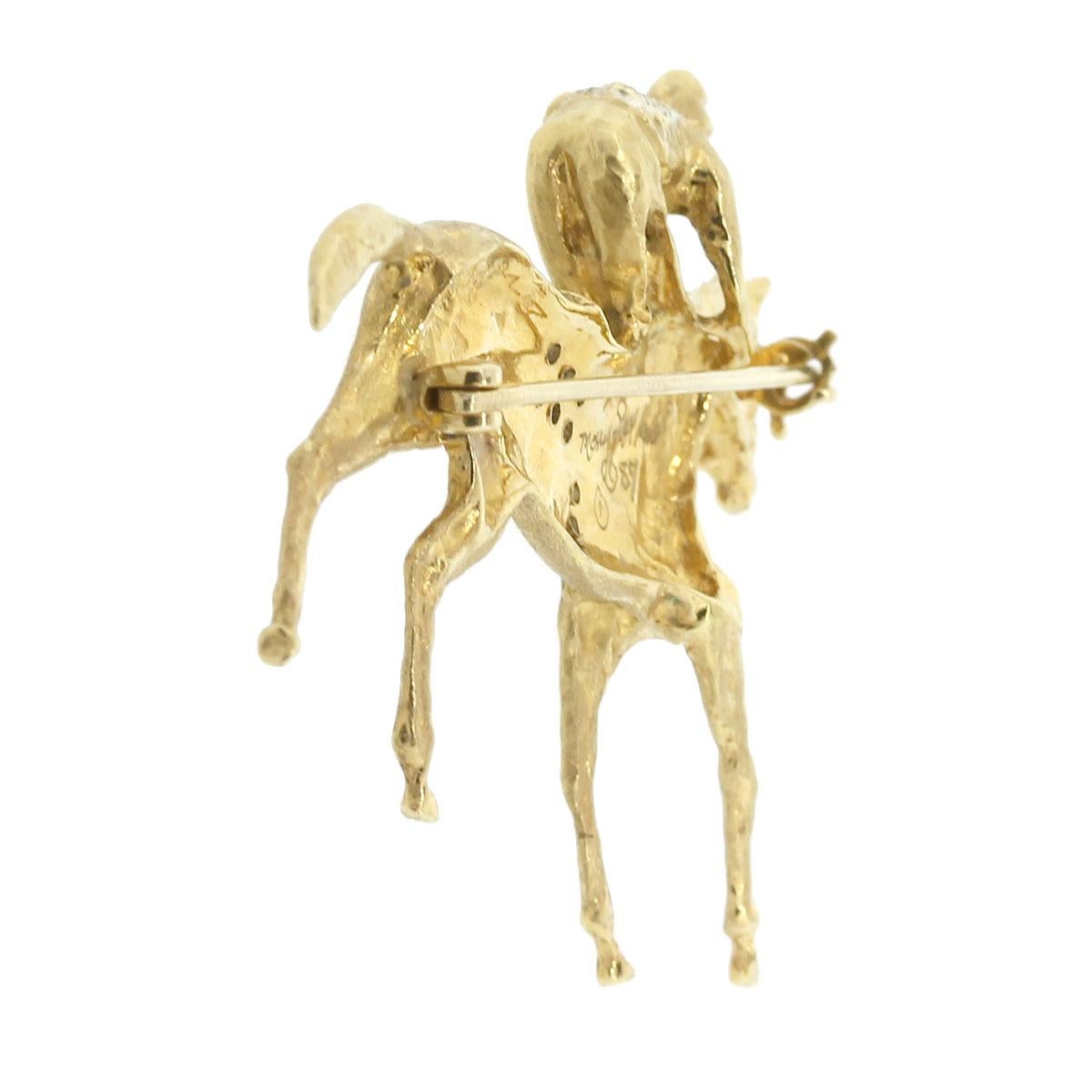 Round Cut Diamond Horse and Jockey Brooch Pin