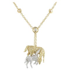 Diamond Horse and Pony Pendant Yellow and White Diamonds 4.25 Carat