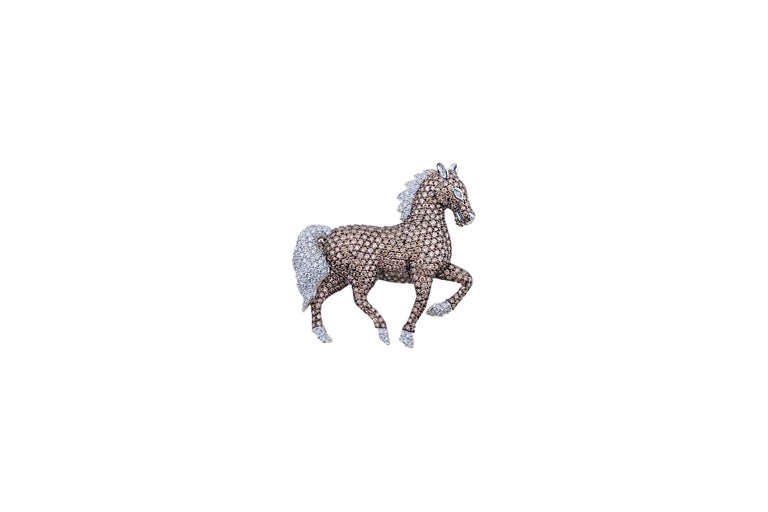 Women's or Men's Diamond Horse Brooch For Sale