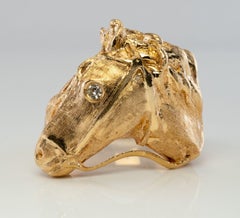 Diamond Horse Head Ring Animal 14K Gold Band Vintage