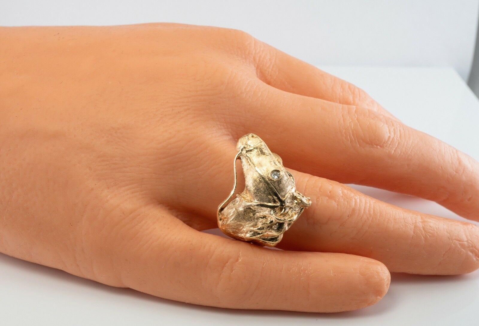 Diamond Horse Head Ring Animal 14K Gold Band Vintage In Good Condition For Sale In East Brunswick, NJ