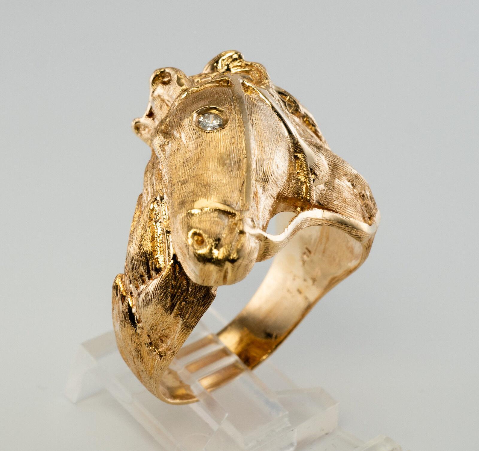 Women's or Men's Diamond Horse Head Ring Animal 14K Gold Band Vintage For Sale