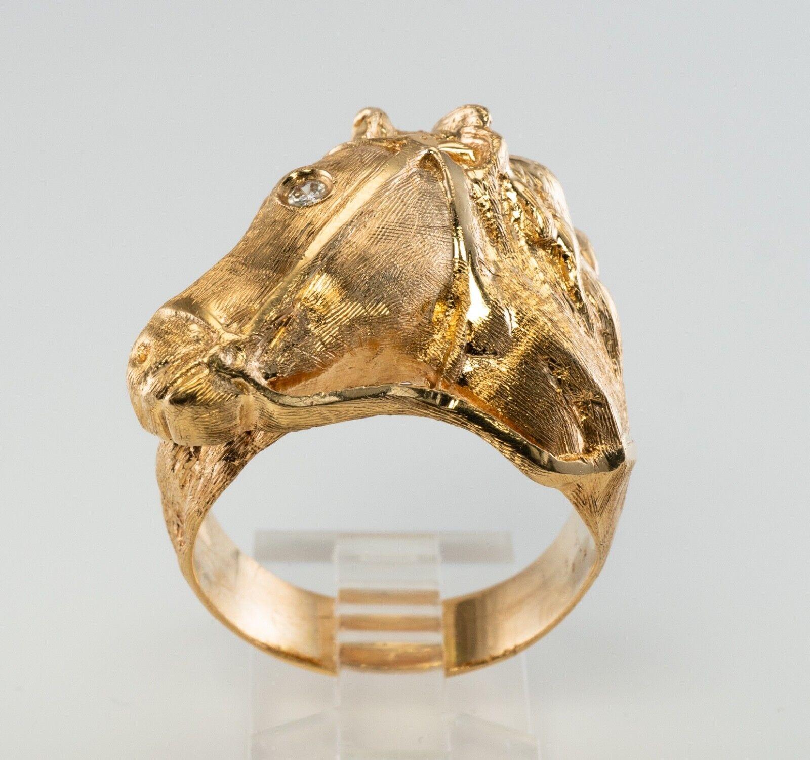 Diamond Horse Head Ring Animal 14K Gold Band Vintage For Sale 1