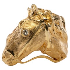 Diamond Horse Head Ring Animal 14K Gold Band Vintage