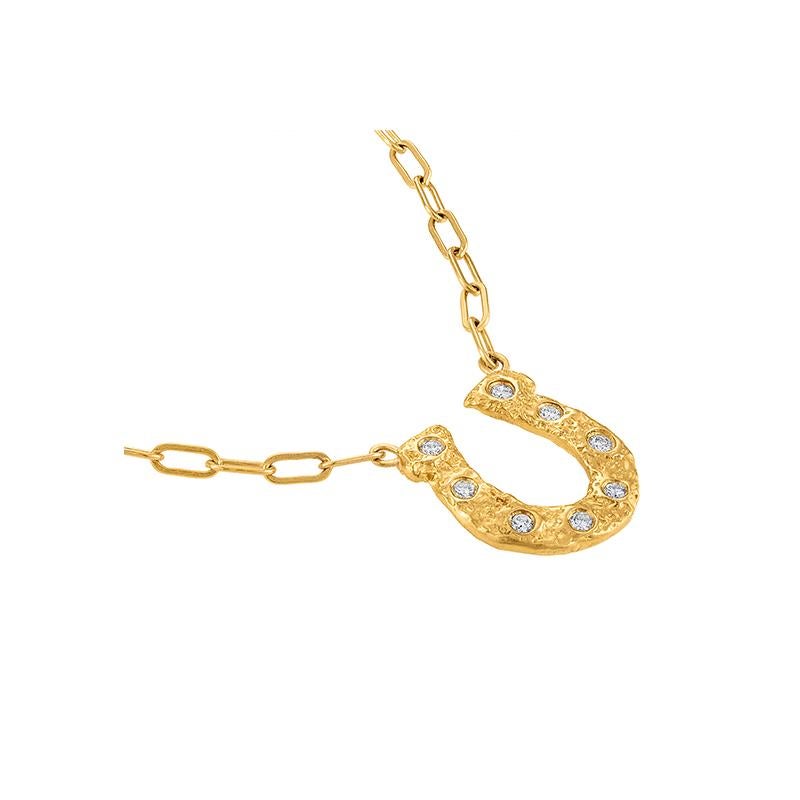 This exquisite necklace is meticulously crafted from 22k gold, a rich and luxurious material known for its deep, warm color. The 22k gold is expertly formed into the classic horseshoe shape, a symbol of good luck and fortune.

Instead of traditional