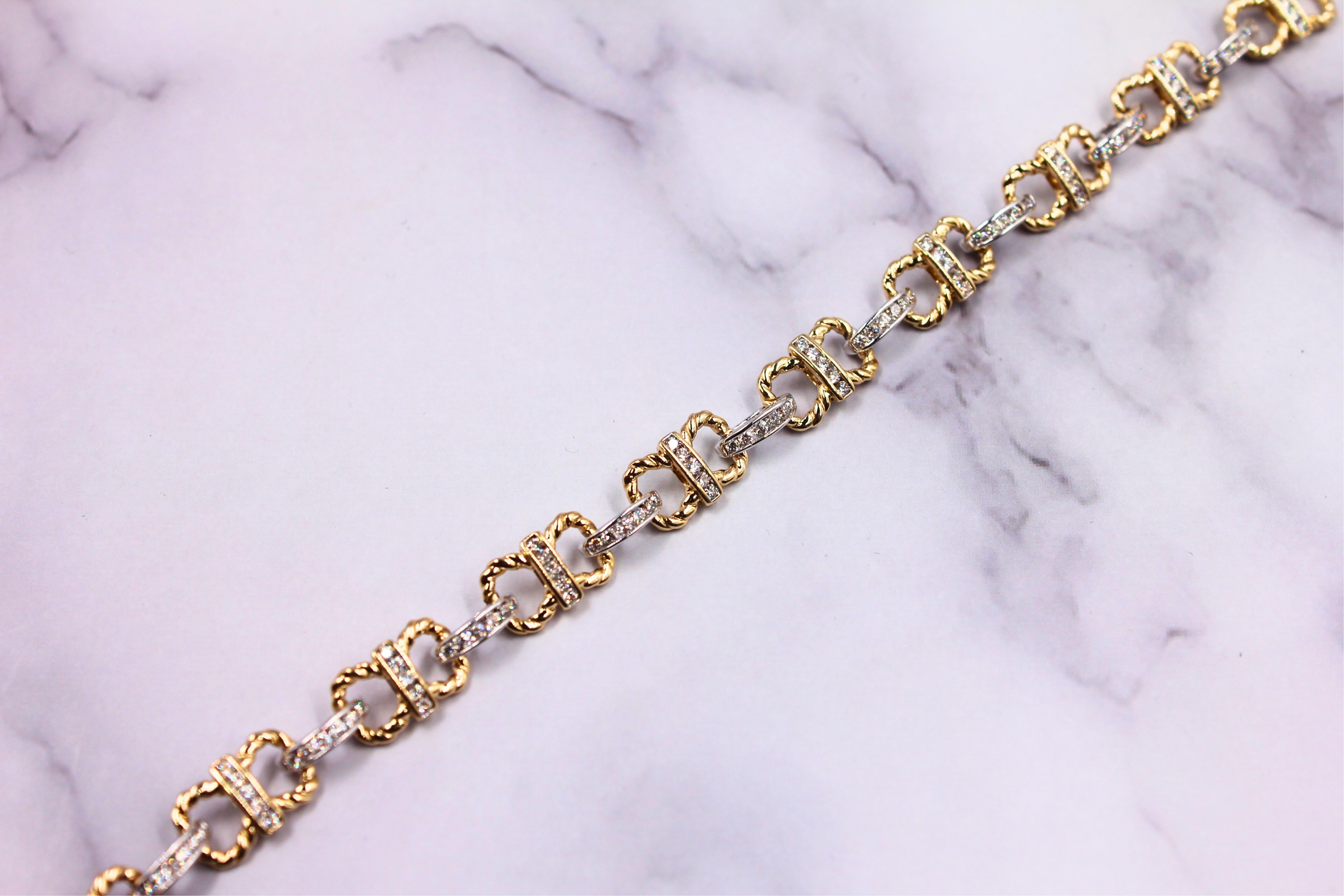 Diamond Horse Shoe Pave Link Layered Rope Fashion 14 Karat Yellow Gold Bracelet In New Condition For Sale In Oakton, VA