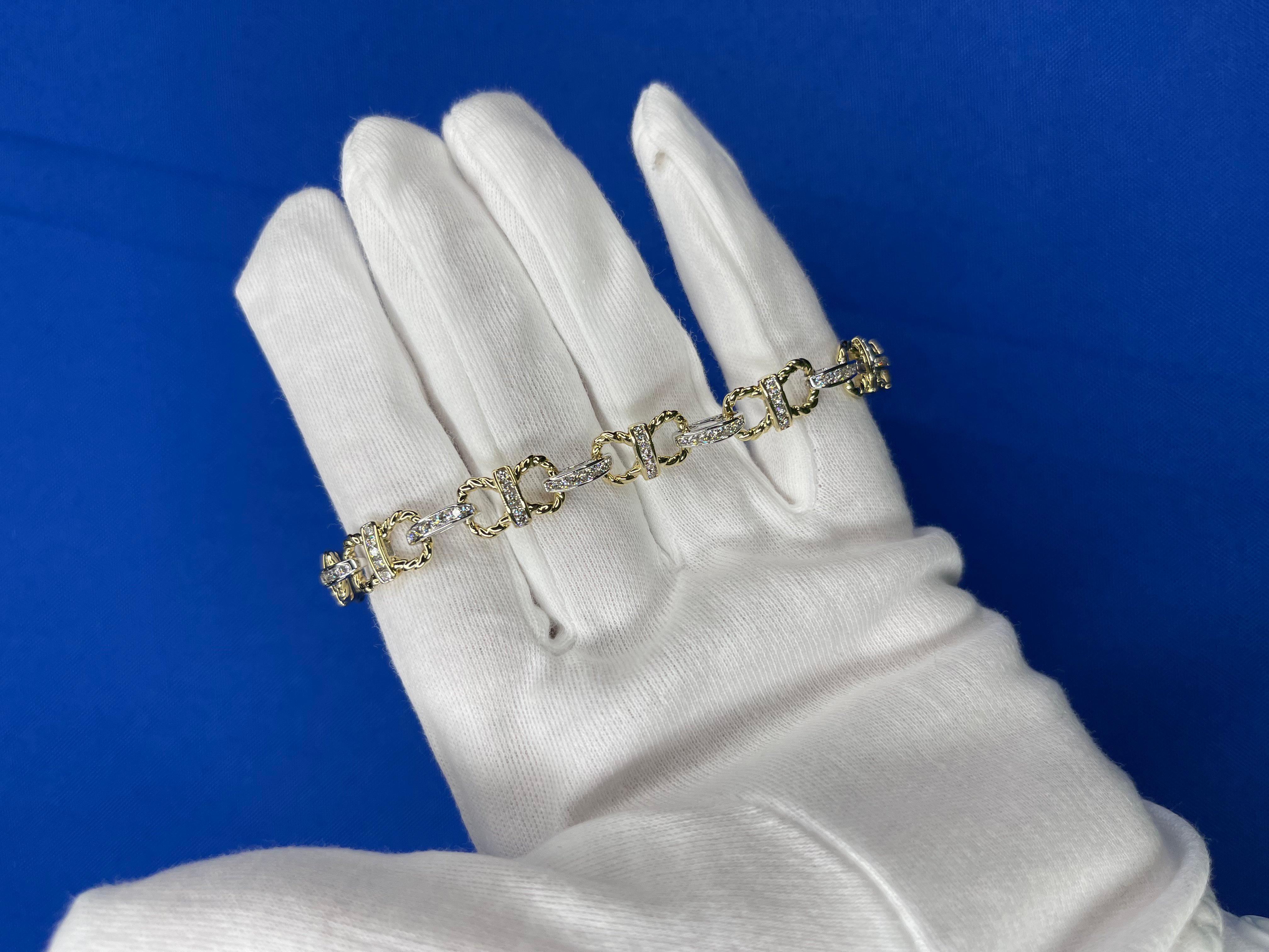 Armband aus 14 Karat Gelbgold mit Diamanten, Pferd und Schuh, Pavé-Gliederarmband, geschichtetes Seil im Angebot 7