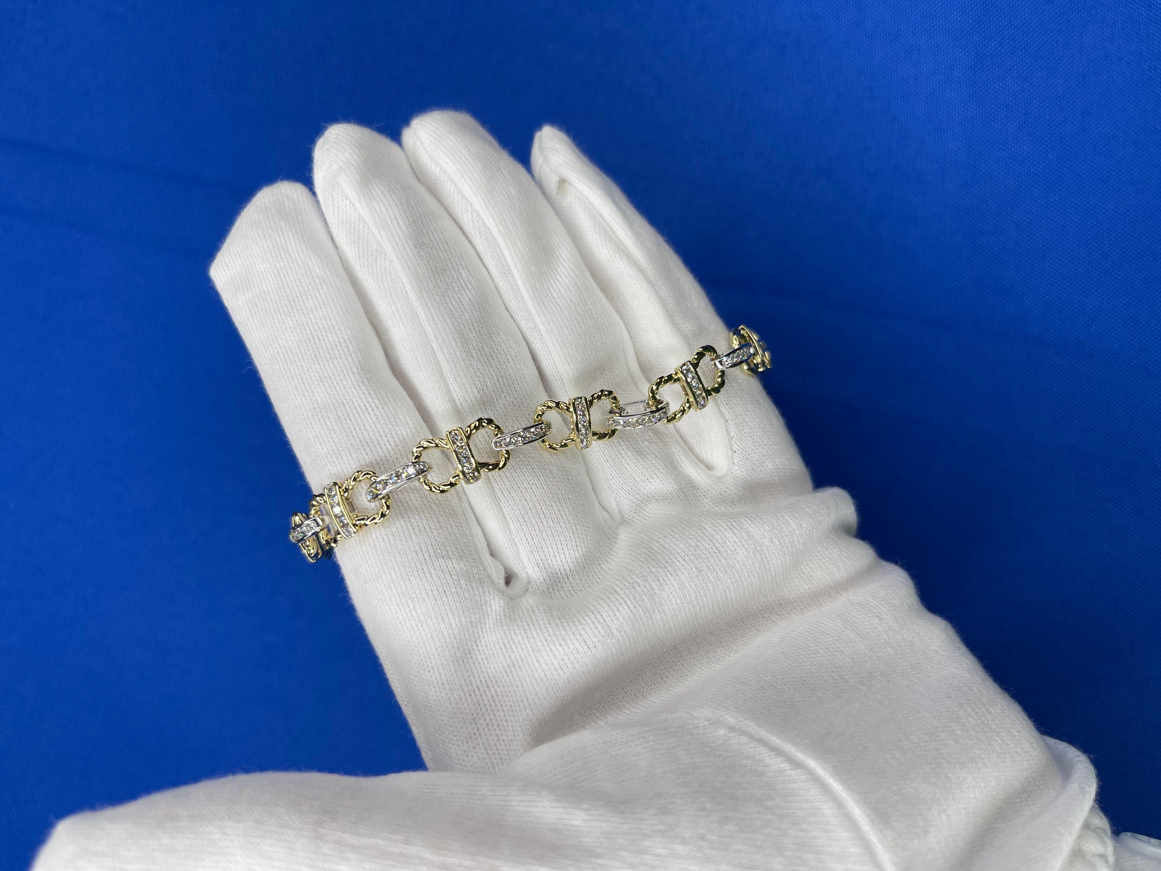 Armband aus 14 Karat Gelbgold mit Diamanten, Pferd und Schuh, Pavé-Gliederarmband, geschichtetes Seil im Angebot 6