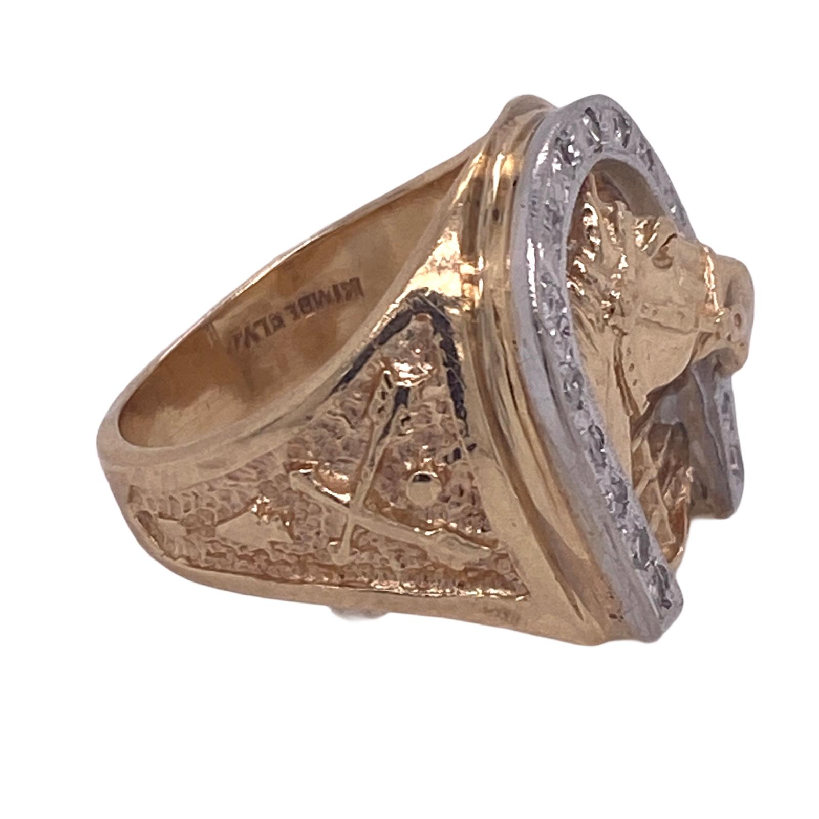 Modern Diamond Horseshoe 14 Karat Yellow Gold Vintage Horse Ring