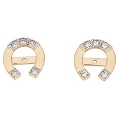 Diamond Horseshoe Earring Jackets Retro 14k Yellow Gold Estate Jewelry