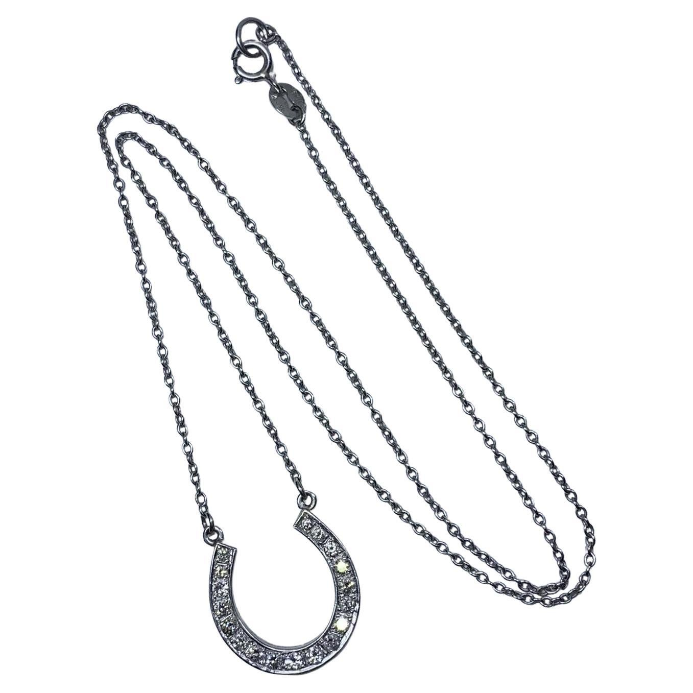 Diamond horseshoe lucky pendant necklace In white gold