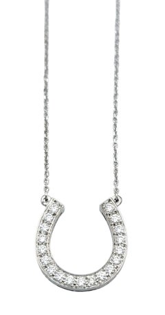 Diamond Horseshoe Motif Pendant Necklace in 14 Karat White Gold