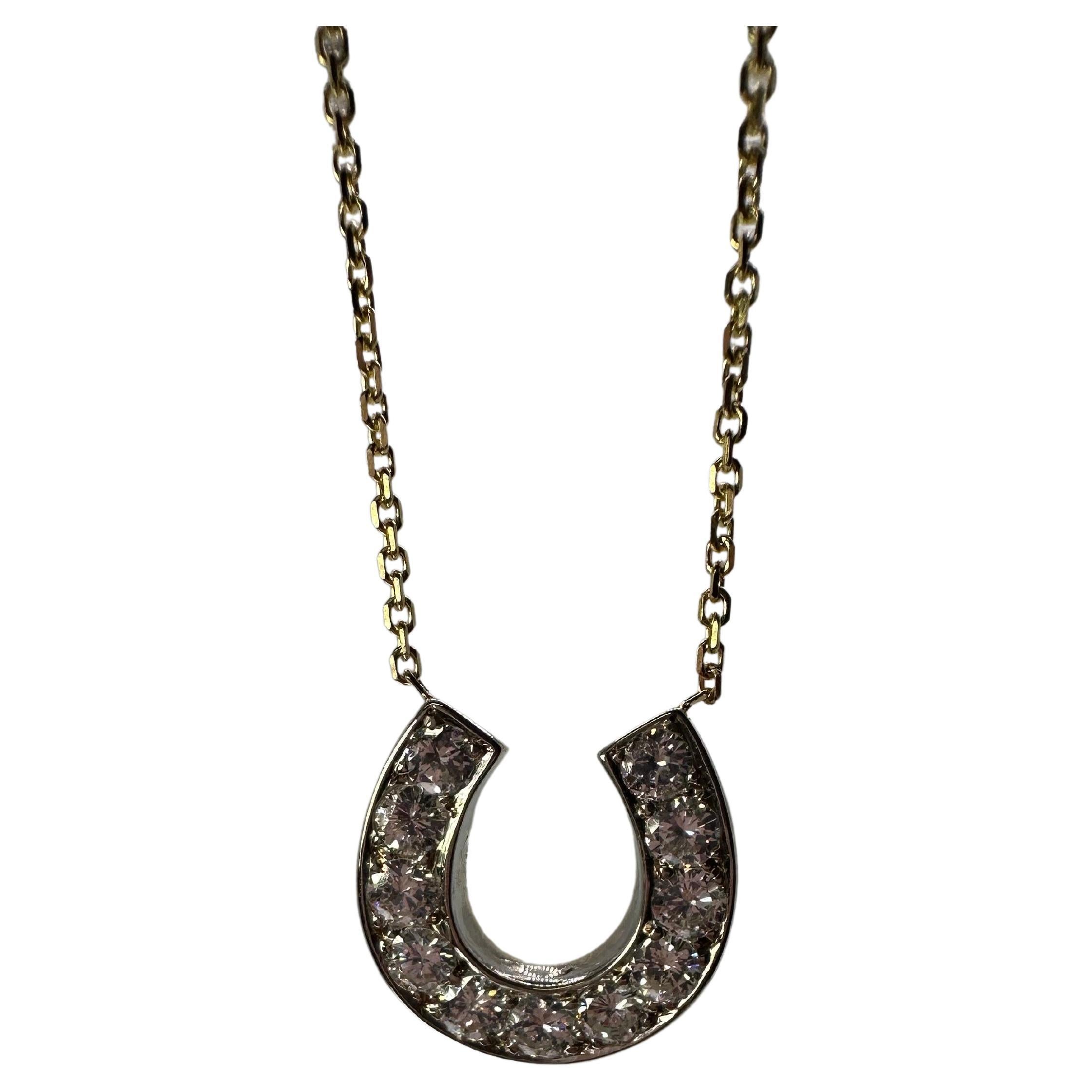 Collier pendentif fer à cheval en diamants de 1,40 carat, signe de chance